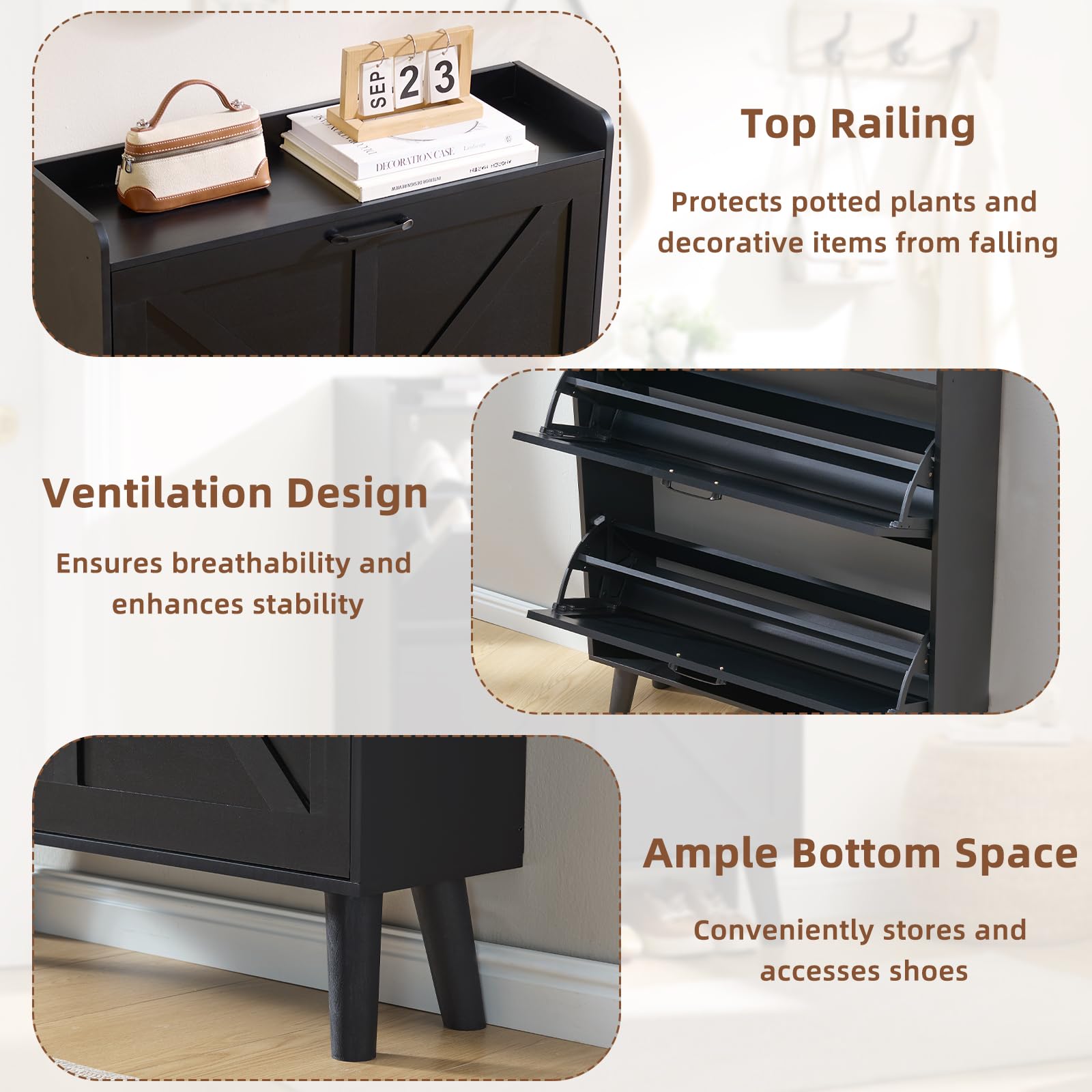 LEYAOYAO Shoe Cabinet Storage for Entryway with 2 Flip Drawers