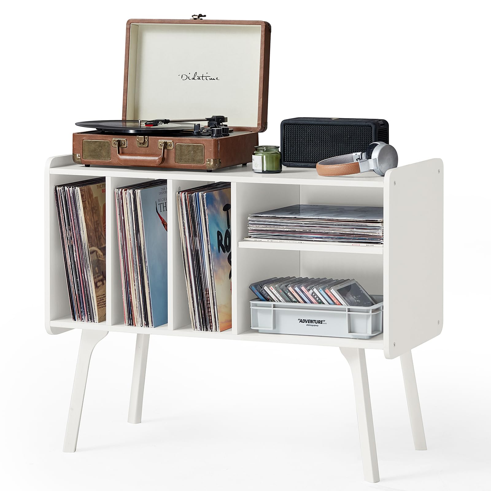 Lerliuo Record Player Stand with 4 Cabinet Holds Up to 220 Albums,Oak