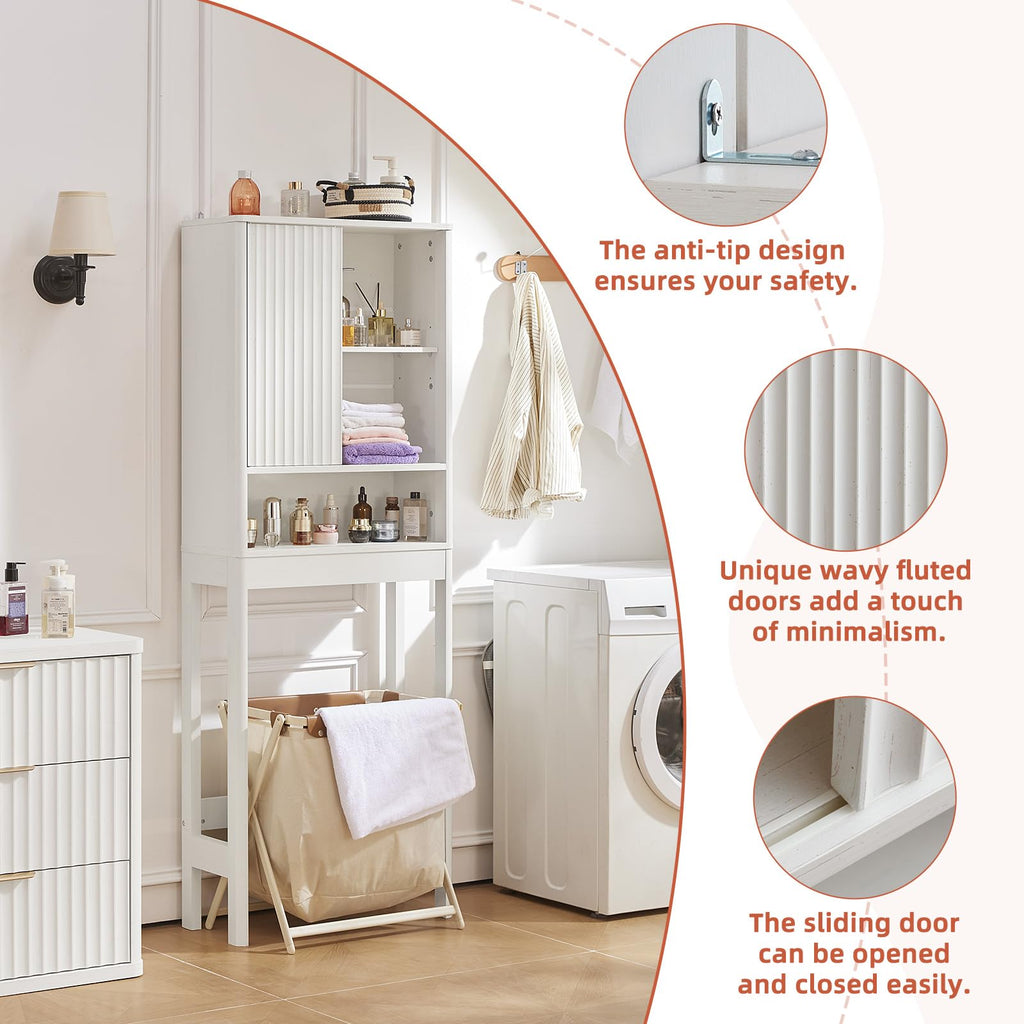 LEYAOYAO Fluted Over The Toilet Storage Cabinet & Bathroom Wall Cabinet Set of 2, Farmhouse Above Toilet Organizer, Medicine Cabinet w/Adjustable Shelf & Doors for Laundry Living Room Kitchen(Black)