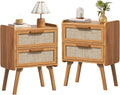 Lerliuo Rattan Nightstands Set of 2 for Bedroom, 2 Drawers