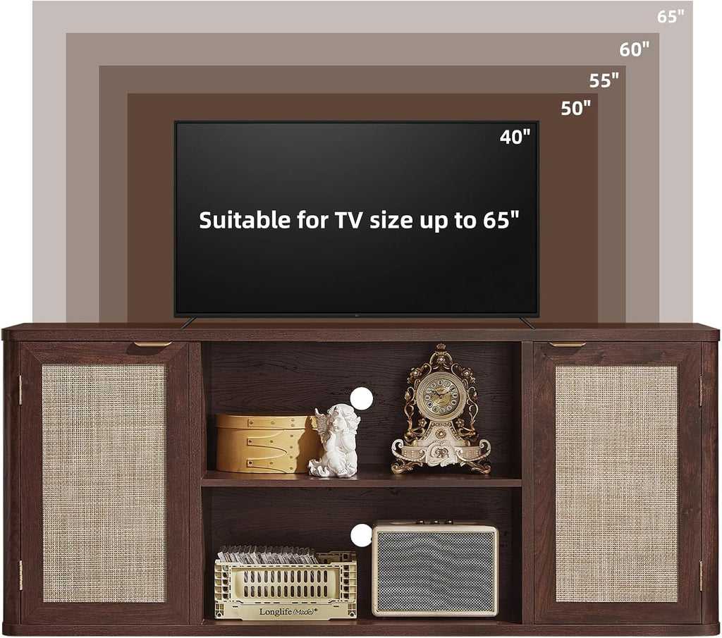 LEYAOYAO Rattan TV Stands for Living Room, Walnut