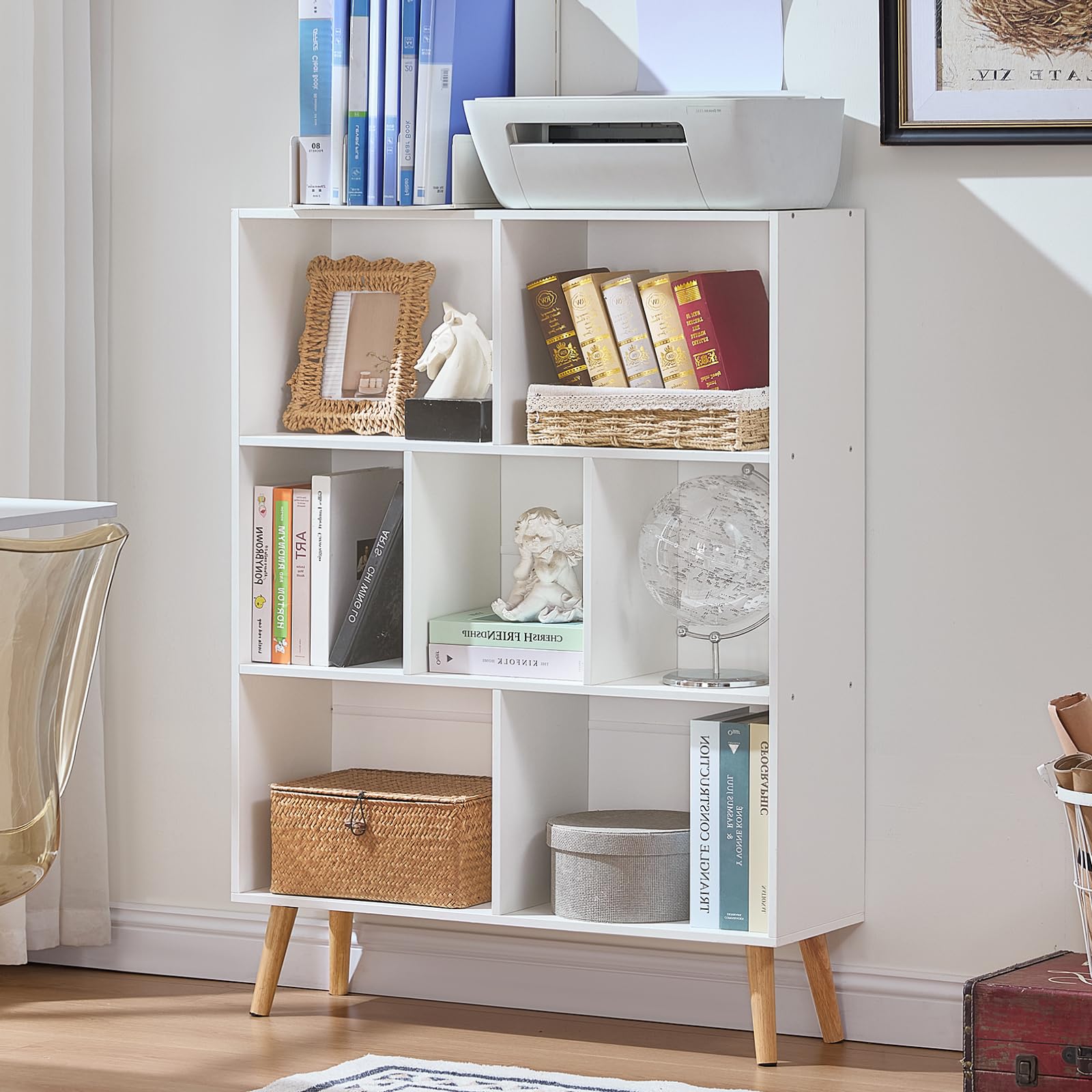 LEYAOYAO Cube Bookshelf, Mid-Century Modern Book Shelf with Legs, Brown