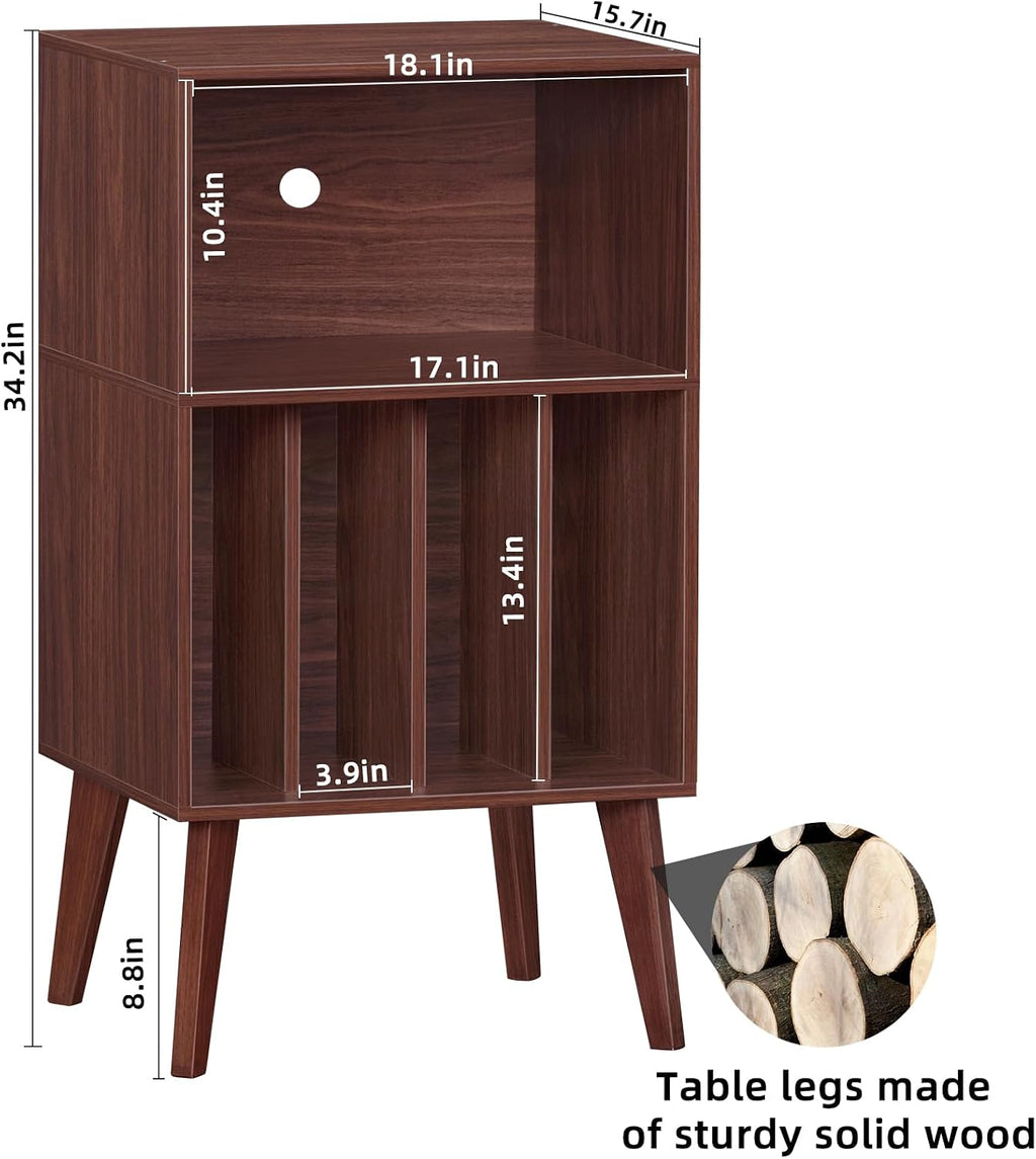 Lerliuo Record Player Stand, Walnut Turntable Stand Holds up to 160 Albums