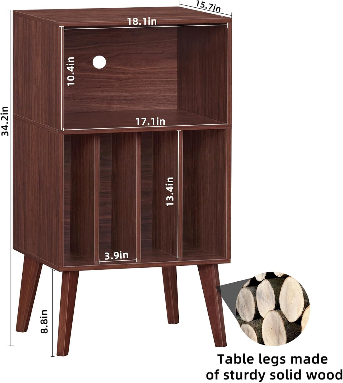 Lerliuo Record Player Stand, Walnut Turntable Stand Holds up to 160 Albums