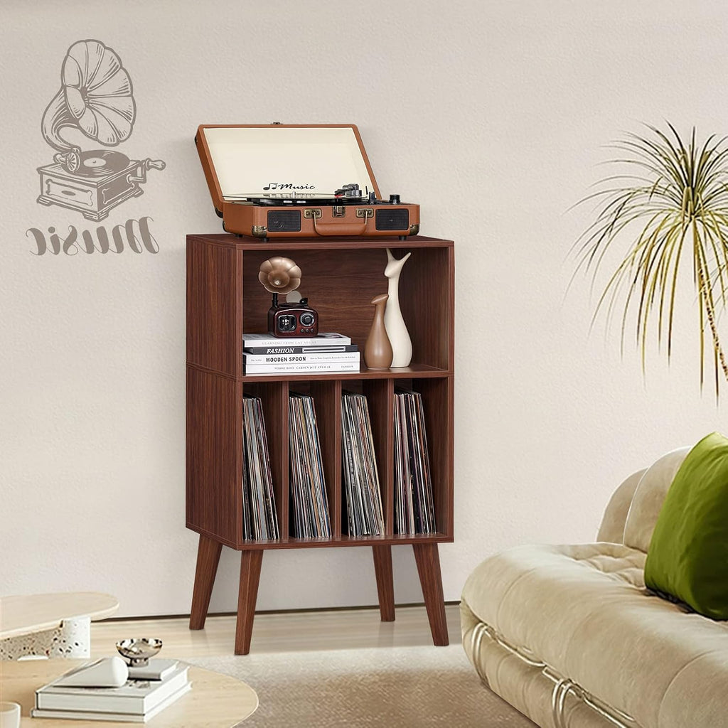 Lerliuo Record Player Stand, Walnut Turntable Stand Holds up to 160 Albums