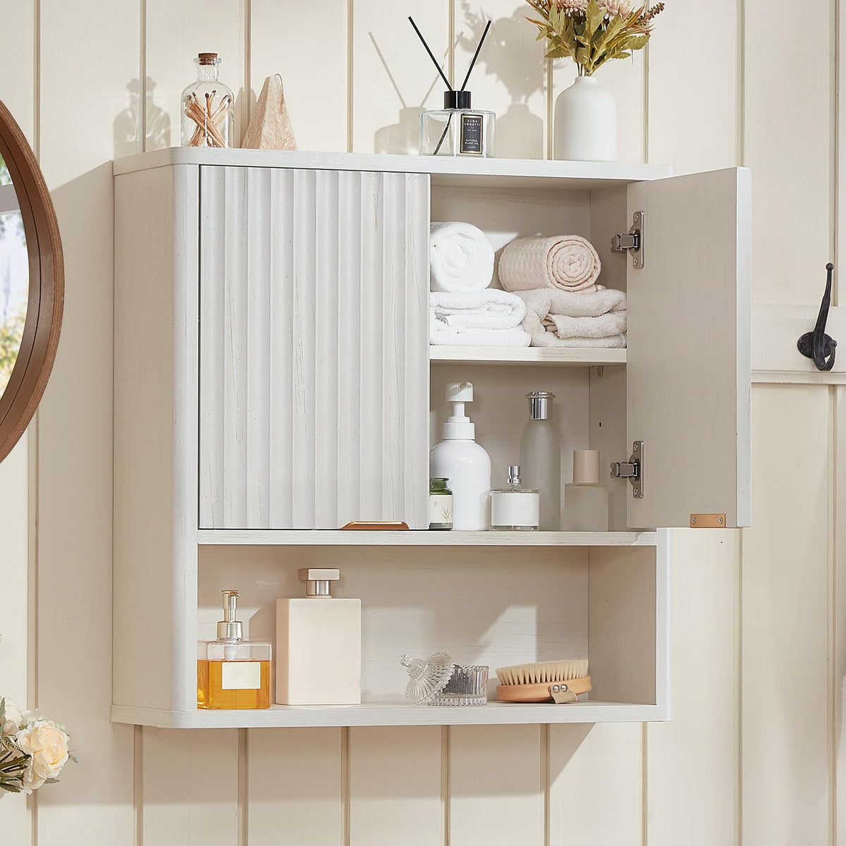 LEYAOYAO 68" Modern Fluted Over The Toilet Storage Cabinet, a Sliding Door