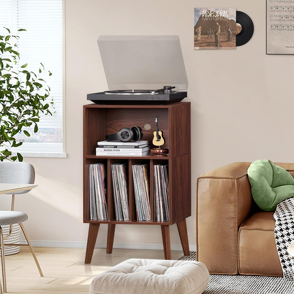 Lerliuo Record Player Stand, Walnut Turntable Stand Holds up to 160 Albums