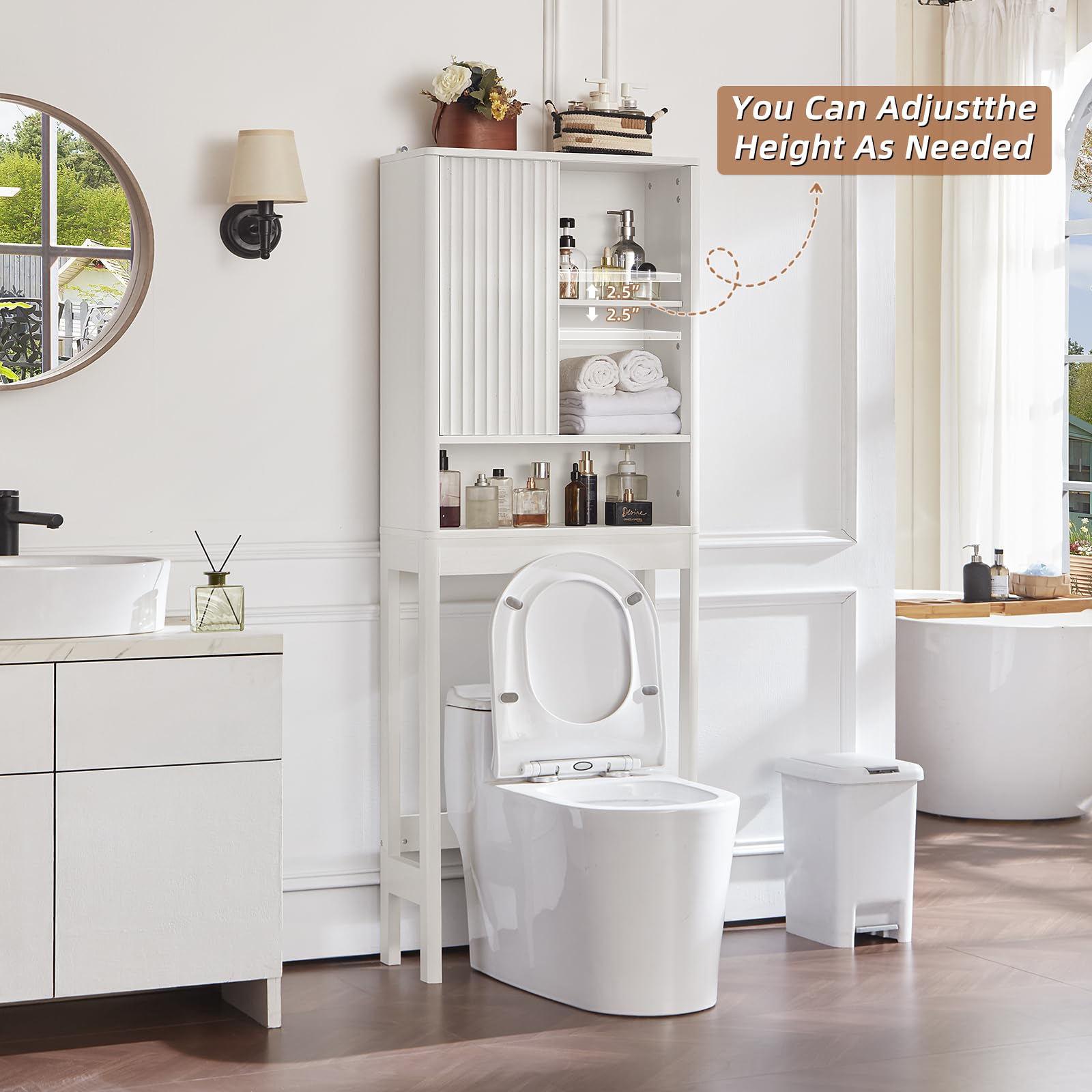 LEYAOYAO 68" Modern Fluted Over The Toilet Storage Cabinet, a Sliding Door