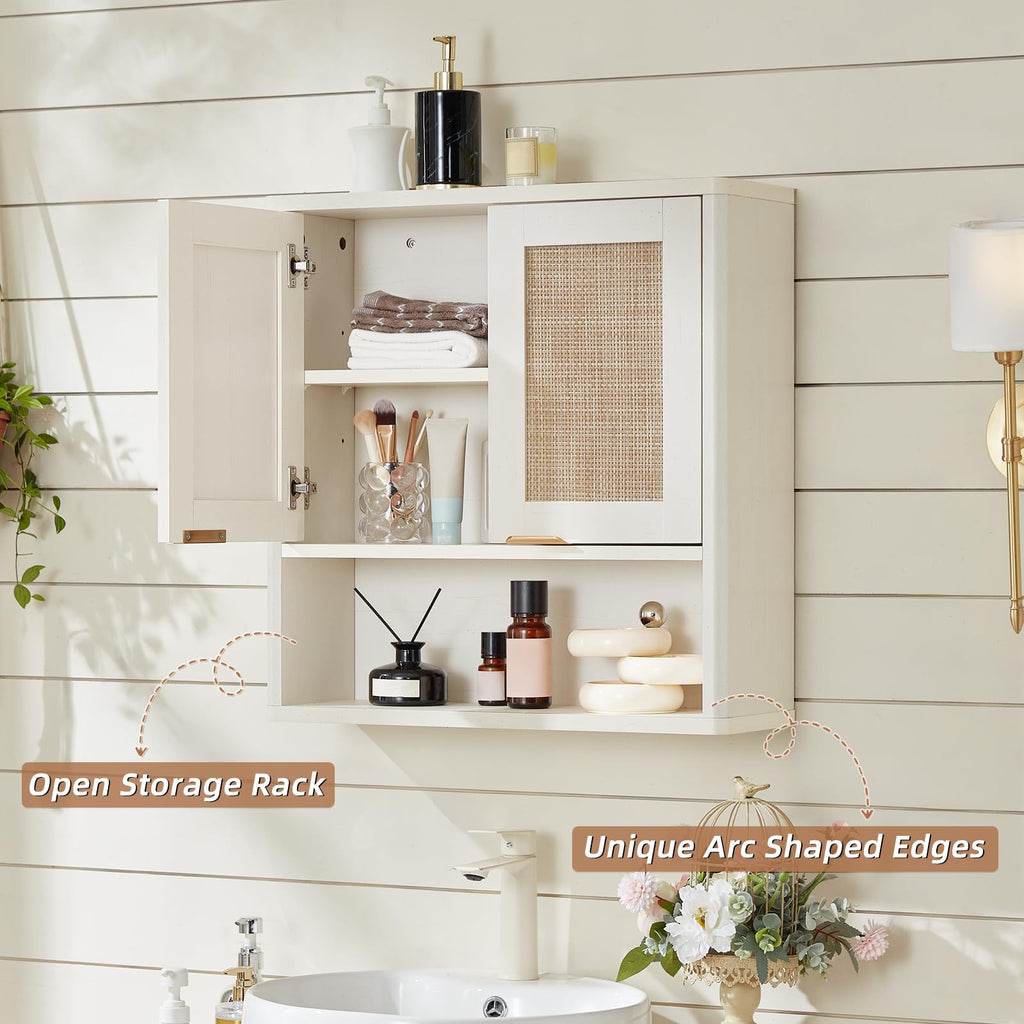 LEYAOYAO 68" Boho Over the Toilet Storage Cabinet with Rattan Sliding Door