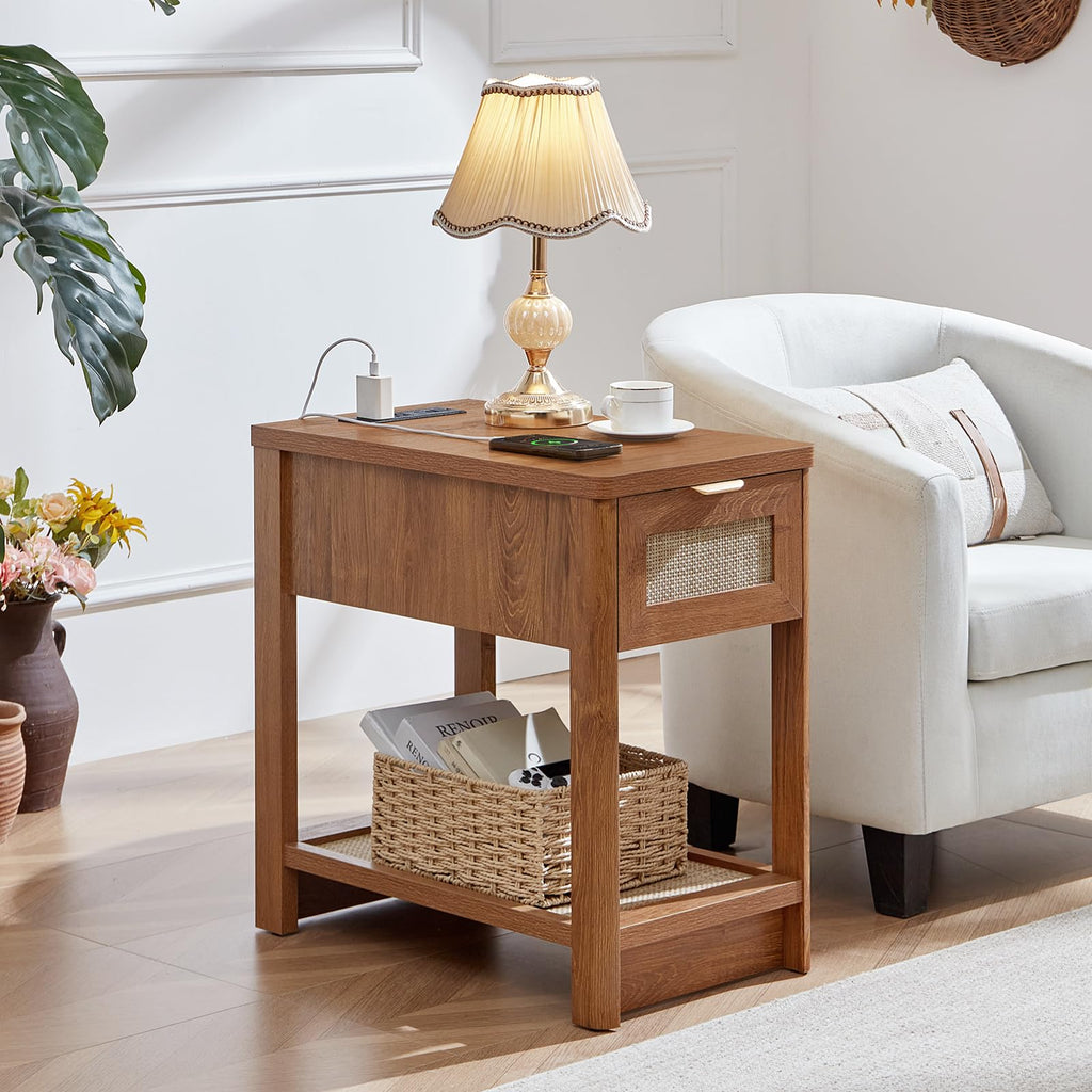 Lerliuo 24 x 14'' Narrow Night Stand Set 2 with Charger USB Ports