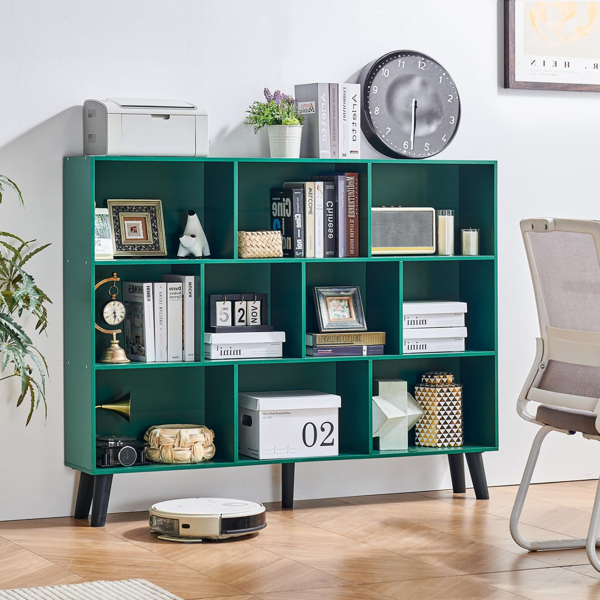 LEYAOYAO Cube Bookshelf, Mid-Century Modern Book Shelf with Legs, Brown