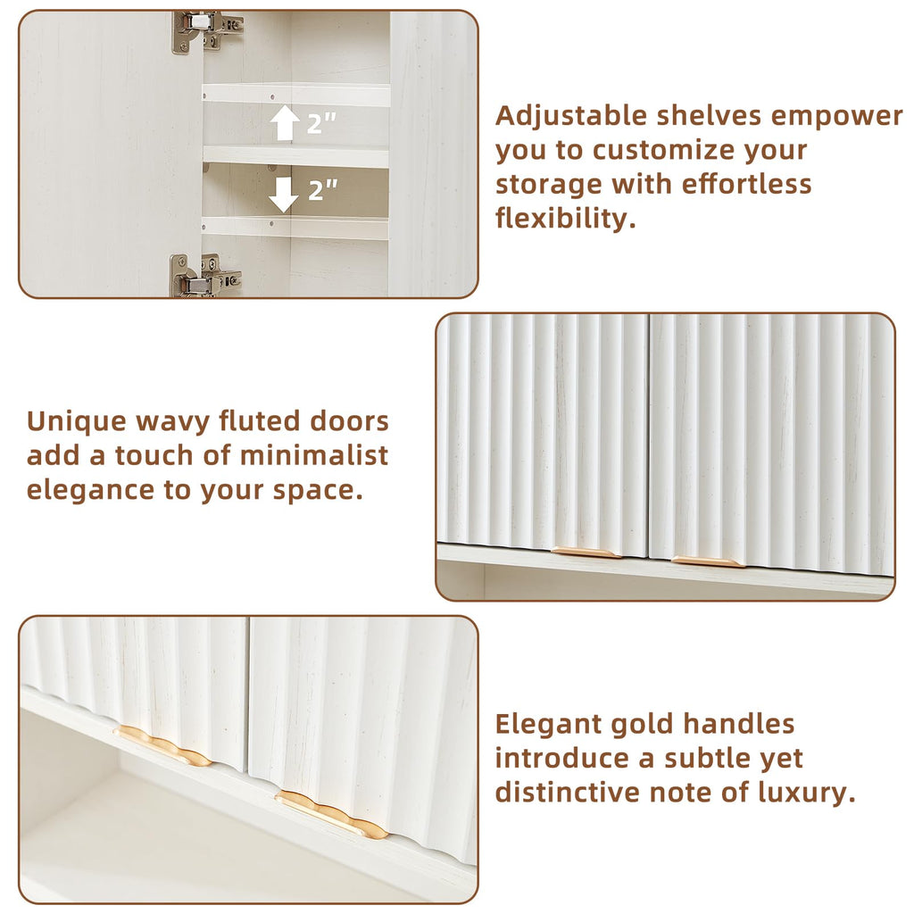 LEYAOYAO Modern Fluted Bathroom Wall Cabinet, Wall-Mounted Medicine Cabinet