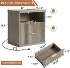 LEYAOYAO 23" Wide Fluted Night Stand with Charging Station, 2 Drawers Large End Table with Storage, LightGrey Nightstand Wood Bedside Tables, Farmhouse Cabinet Dresser for Bedroom, Closet