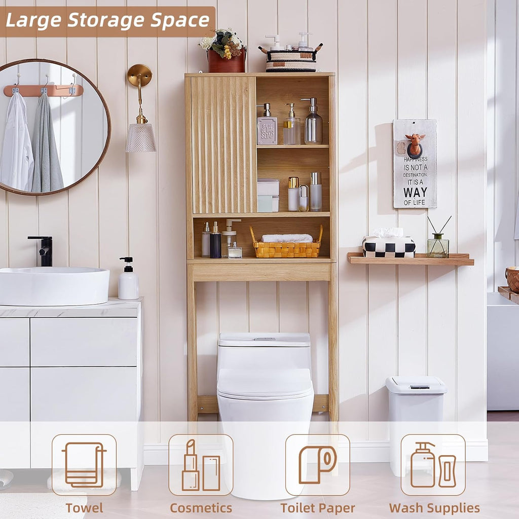 LEYAOYAO 68" Modern Fluted Over The Toilet Storage Cabinet, a Sliding Door
