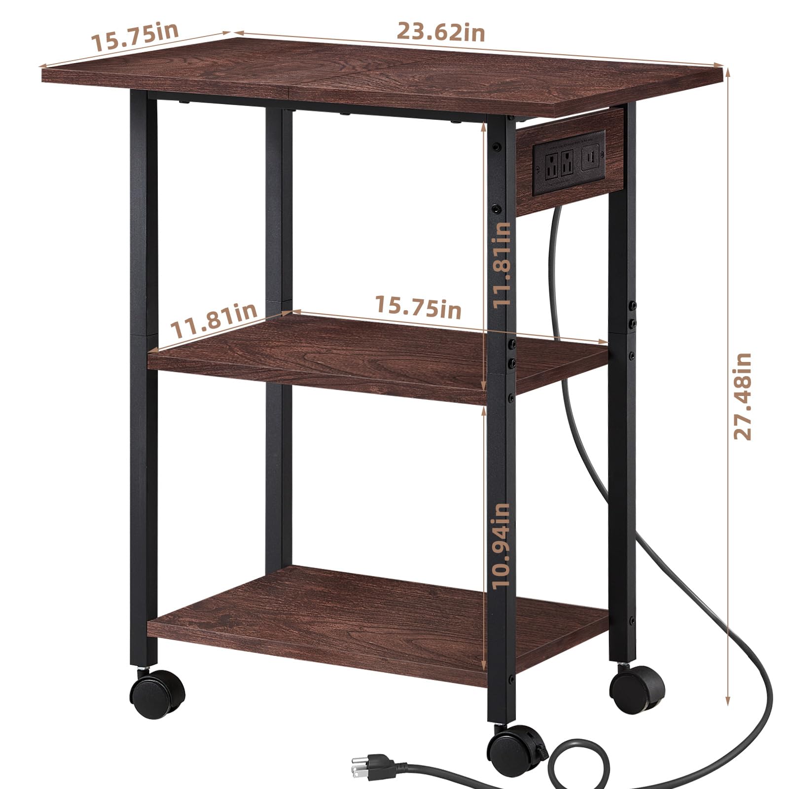 Lerliuo 3-Tier Printer Stand, Industrial Mobile Printer Table with Storage Shelf and Steel Frame, Rolling Printer Cart Holder with Lockable Wheels for Home, Office (White)