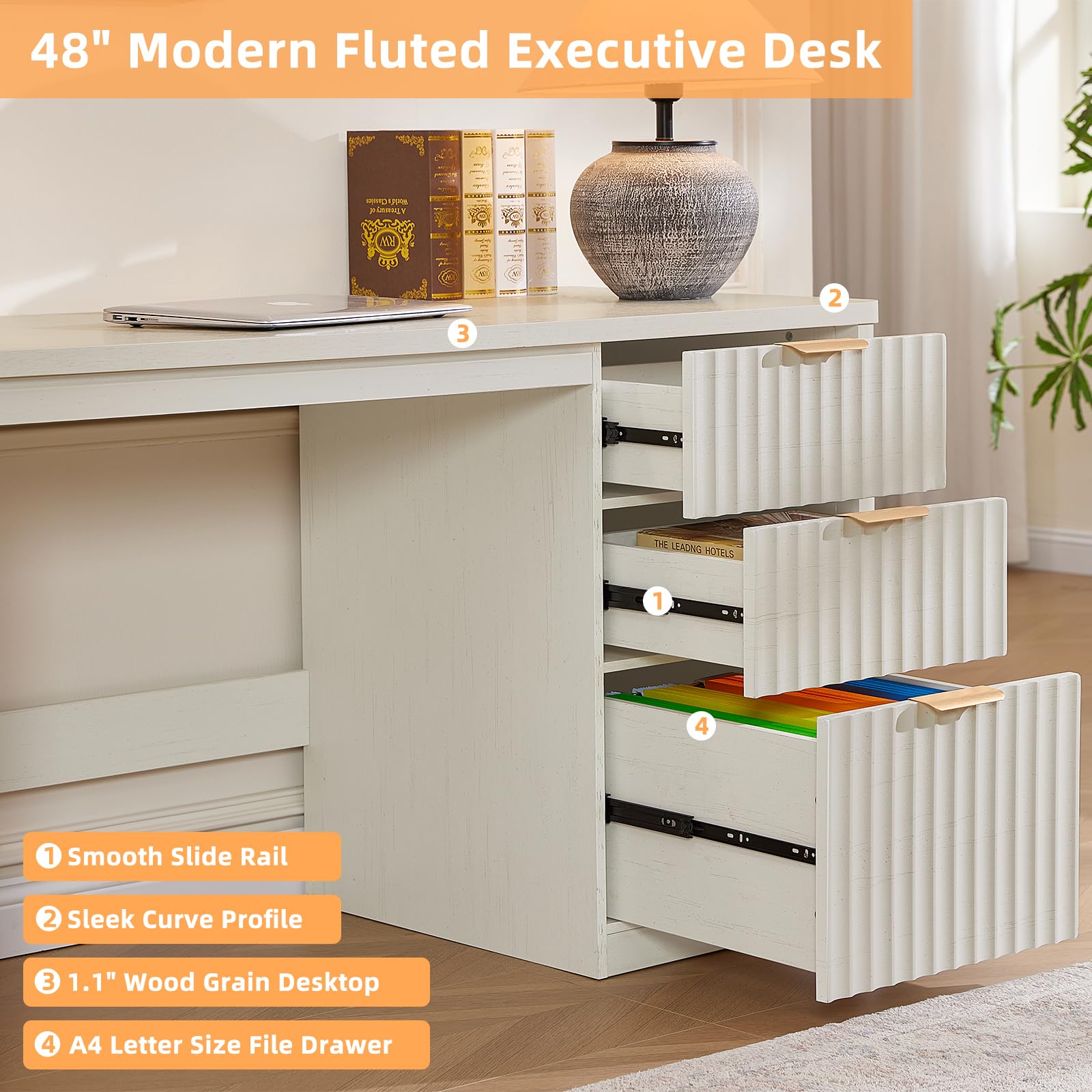 LEYAOYAO Office Desk 48" with 3 Drawers Storage File Cabinet