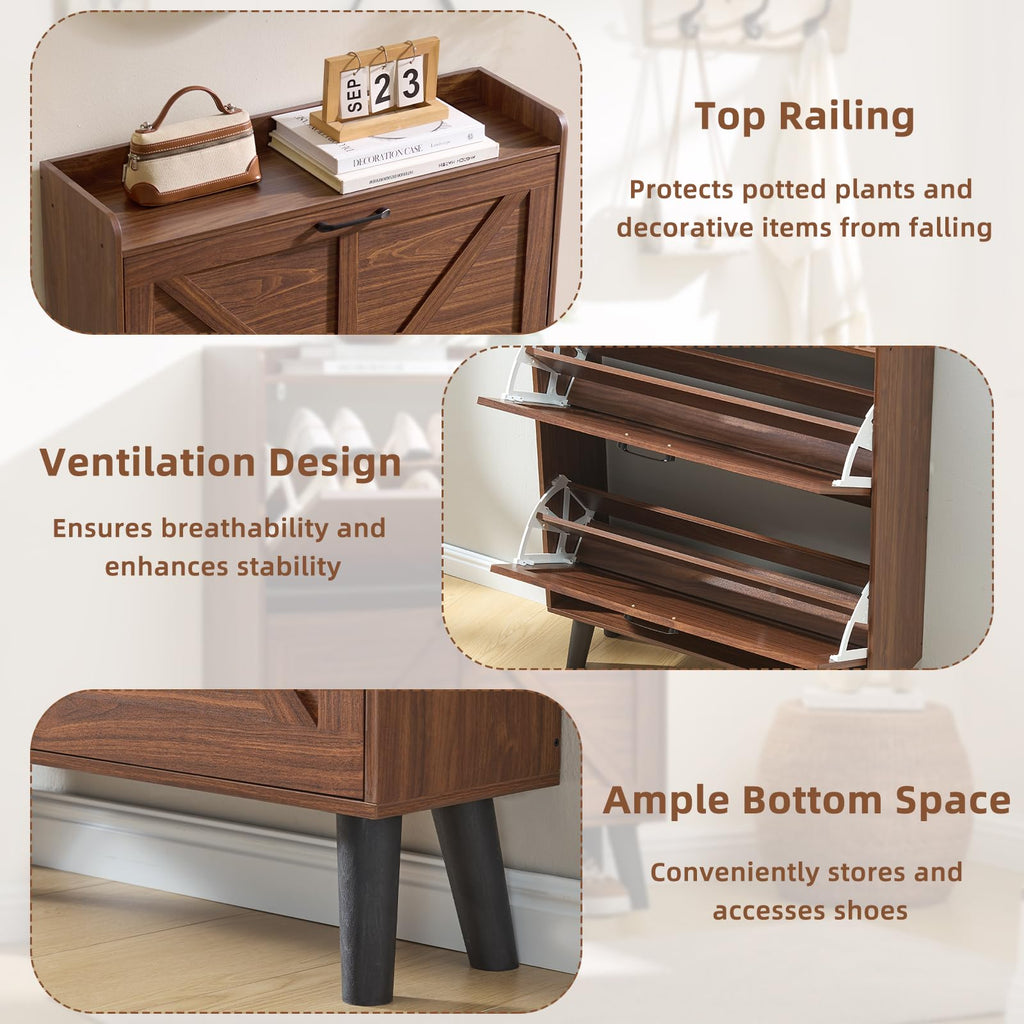 LEYAOYAO Shoe Cabinet Storage for Entryway with 2 Flip Drawers