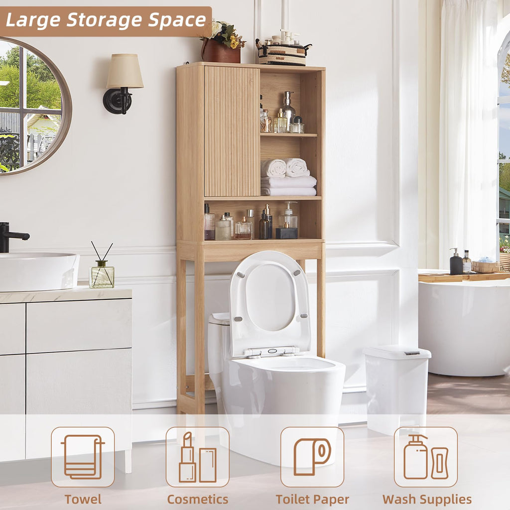 LEYAOYAO Fluted Over The Toilet Storage Cabinet & Bathroom Wall Cabinet Set of 2, Farmhouse Above Toilet Organizer, Medicine Cabinet w/Adjustable Shelf & Doors for Laundry Living Room Kitchen(Black)