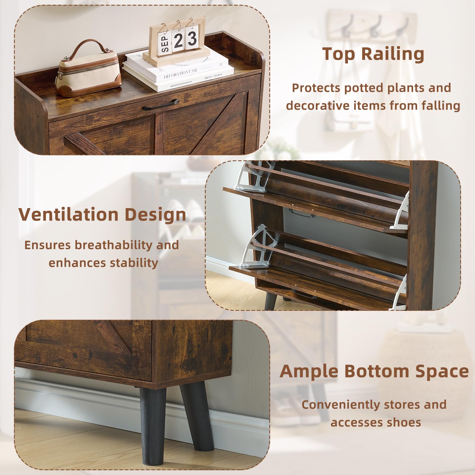 LEYAOYAO Shoe Cabinet Storage for Entryway with 2 Flip Drawers