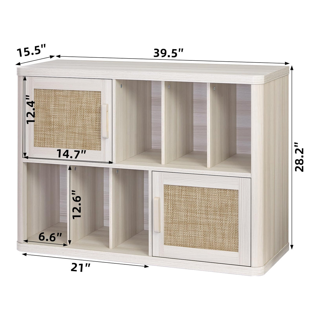 LEYAOYAO Large Record Player Stand with Vinyl Storage Up to 450 Albums, Wood Fluted Record Storage Accent Cabinet, Modern Stereo Media Cabinets, Wide Turntable Stand for Living Room, Antique White