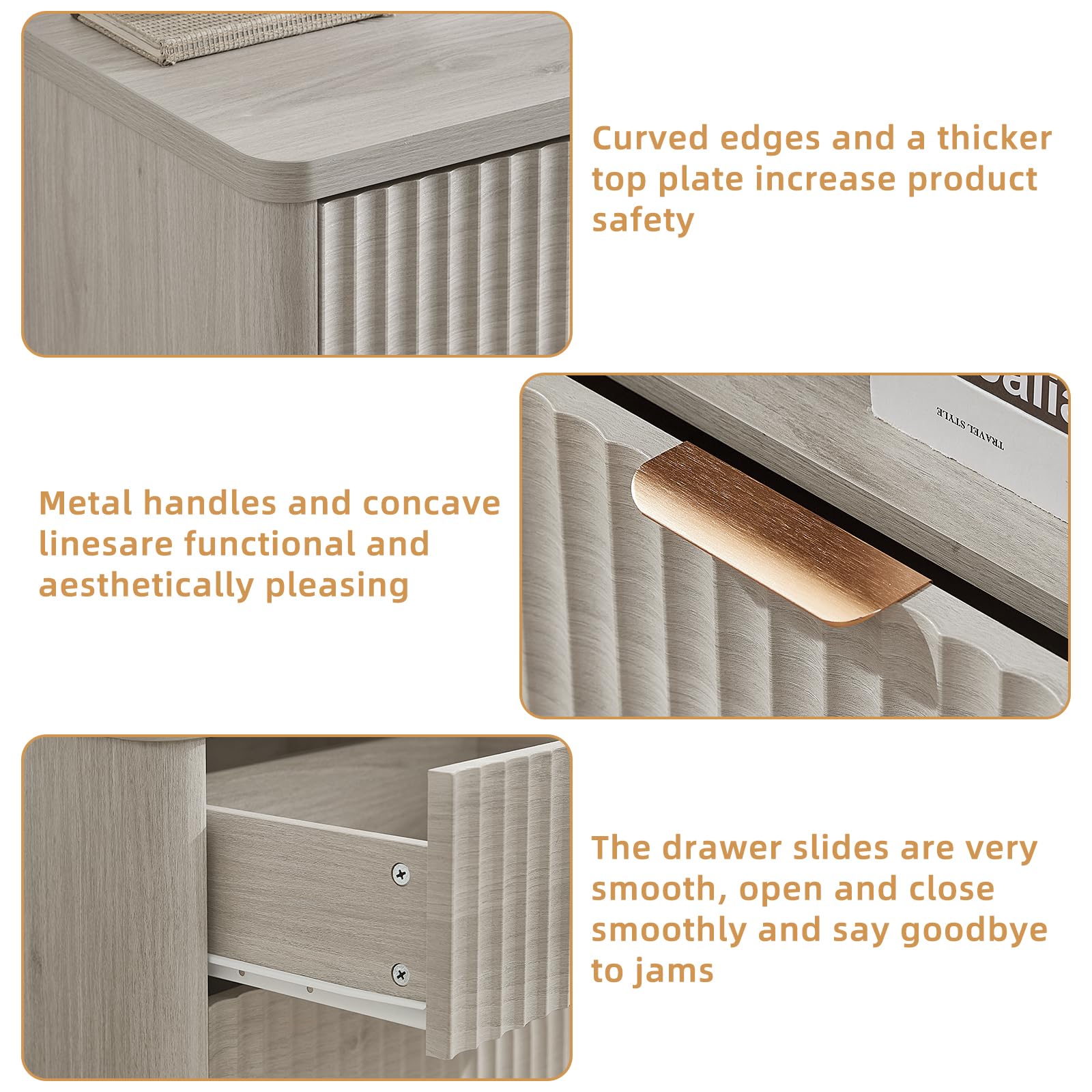 LEYAOYAO 31.5" Wide Fluted Nightstand, Oversized Night Stand, Antique White
