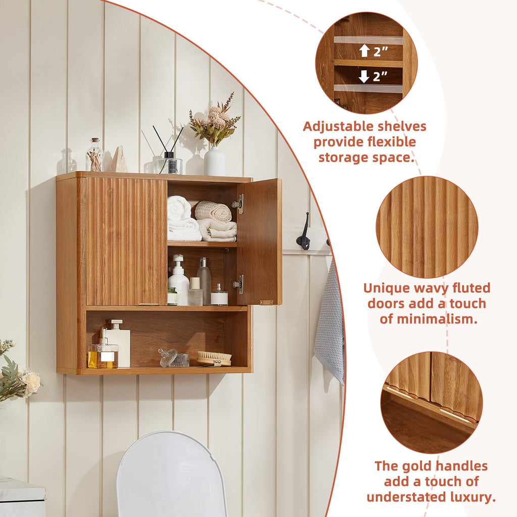 LEYAOYAO Fluted Over The Toilet Storage Cabinet & Bathroom Wall Cabinet Set of 2, Farmhouse Above Toilet Organizer, Medicine Cabinet w/Adjustable Shelf & Doors for Laundry Living Room Kitchen(Black)