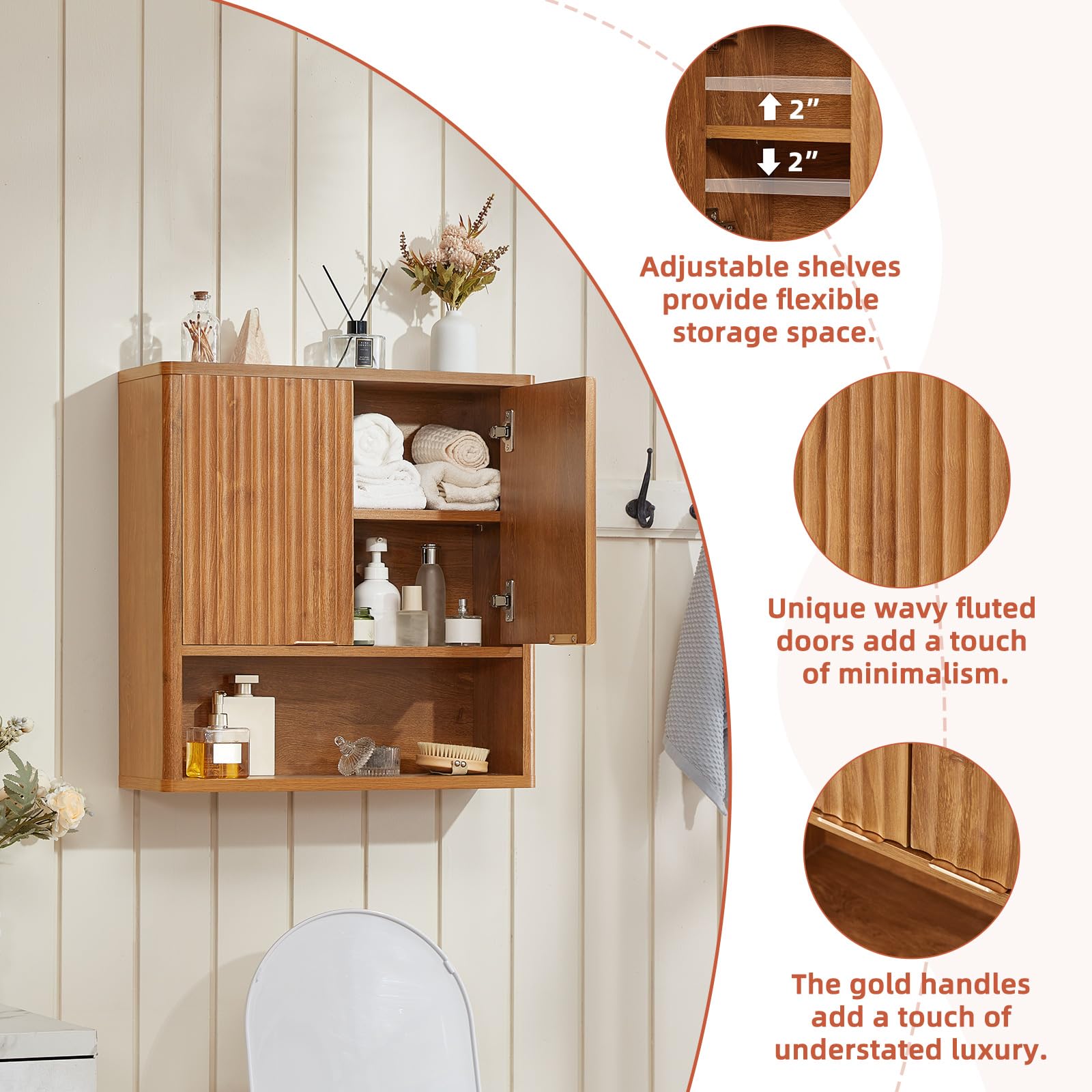 LEYAOYAO Fluted Over The Toilet Storage Cabinet & Bathroom Wall Cabinet Set of 2, Farmhouse Above Toilet Organizer, Medicine Cabinet w/Adjustable Shelf & Doors for Laundry Living Room Kitchen(Black)