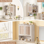LEYAOYAO Rattan Bathroom Wall Storage Cabinet, Boho Medicine Cabinet