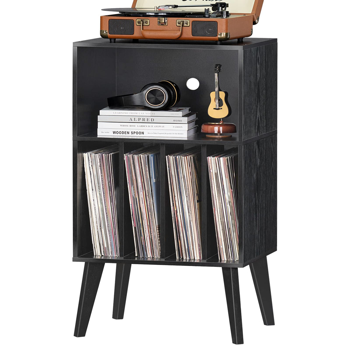 Lerliuo Record Player Stand, Walnut Turntable Stand Holds up to 160 Albums