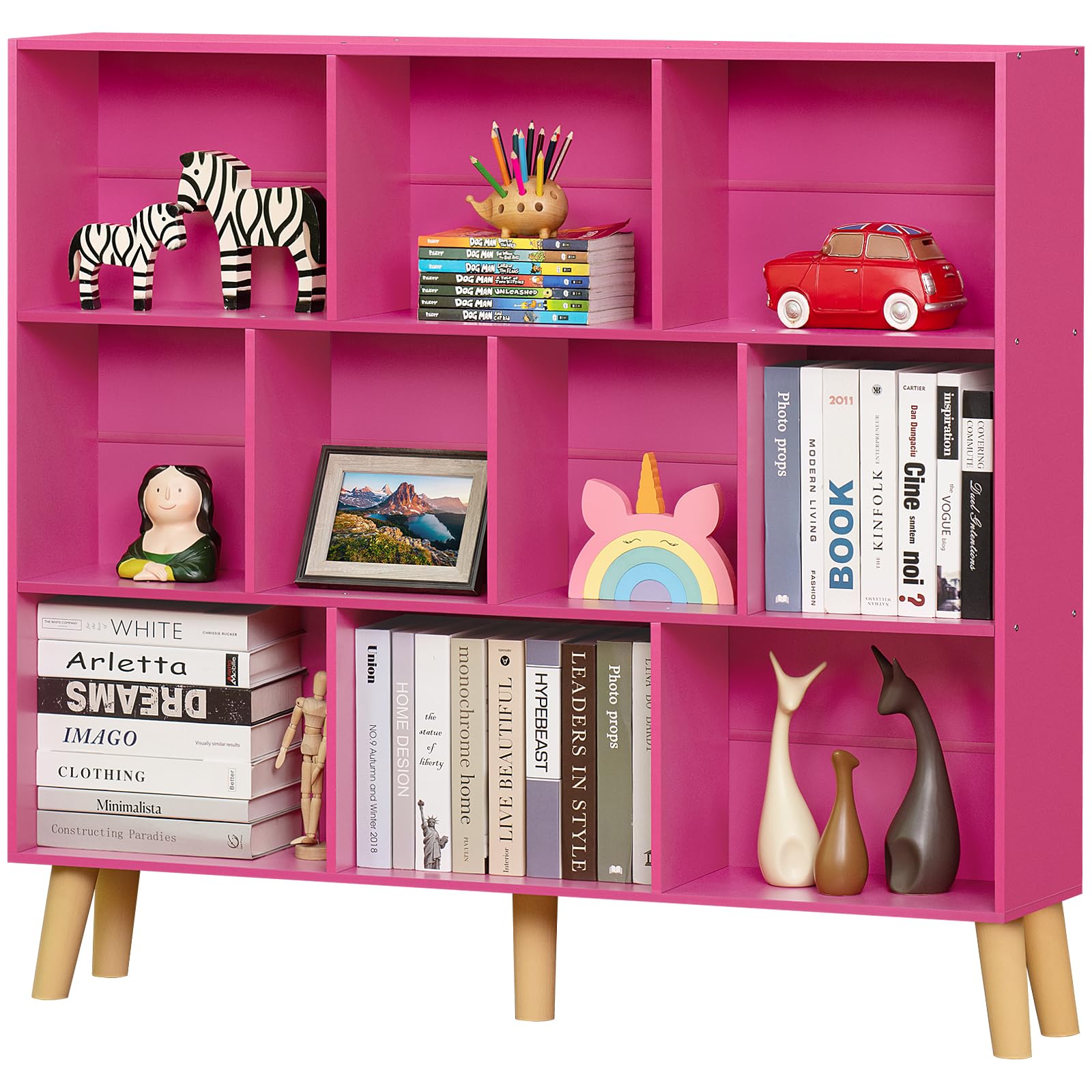 LEYAOYAO Cube Bookshelf, Mid-Century Modern Book Shelf with Legs, Brown