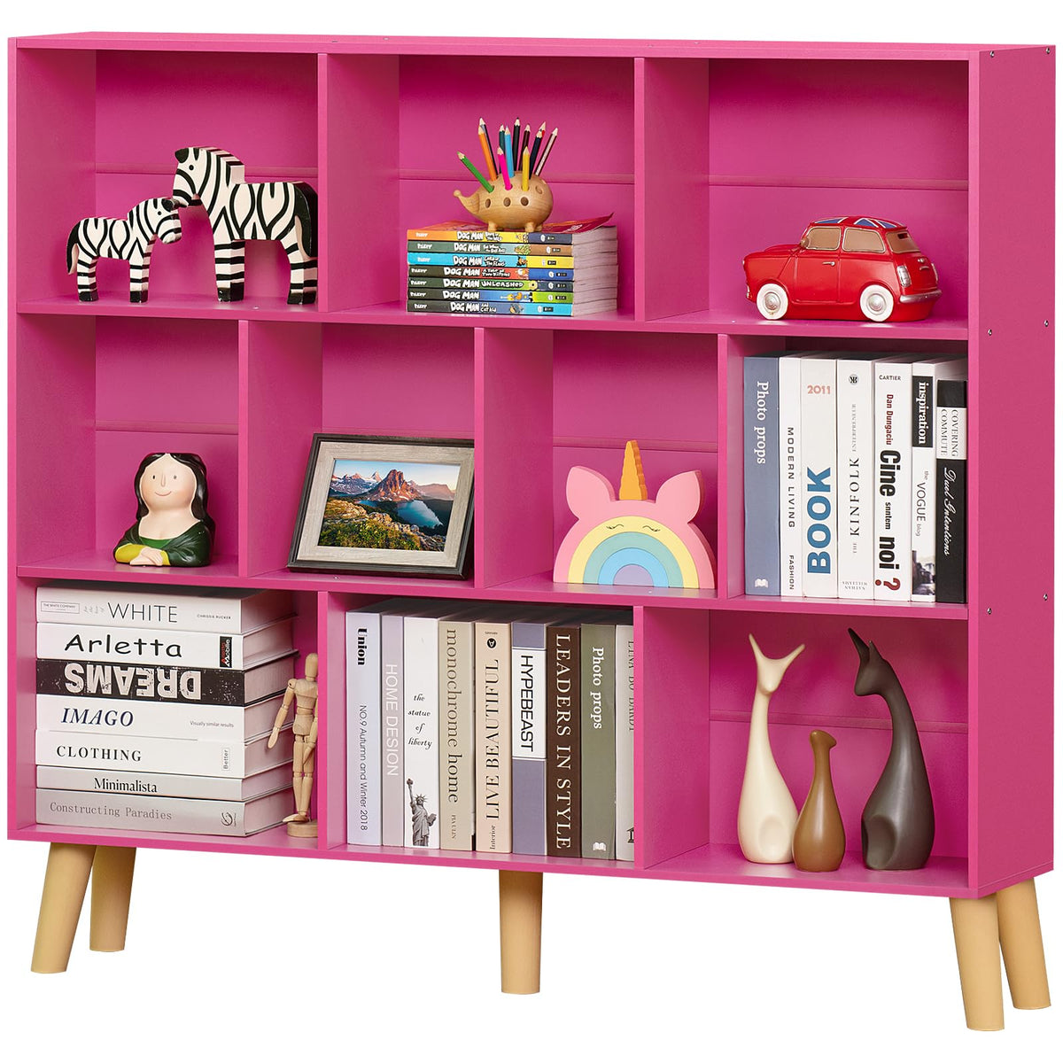 LEYAOYAO Cube Bookshelf, Mid-Century Modern Book Shelf with Legs, Brown
