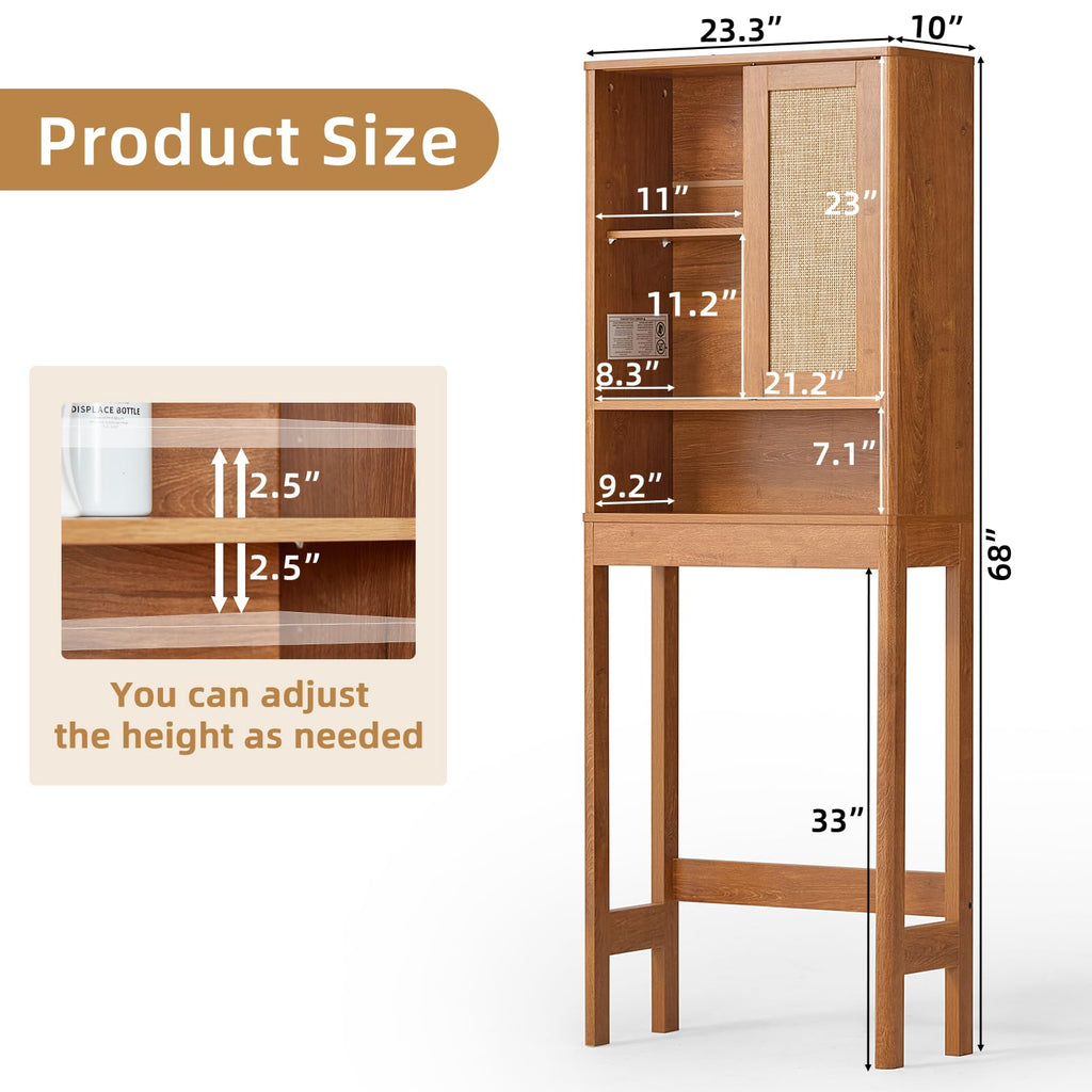Lerliuo Rattan Bathroom Wall Cabinet, Boho Natural Medicine Cabinet with Adjustable Wood Shelf, 2 Doors Over The Toilet Storage Cabinets for Laundry Room, Kitchen, Living Room