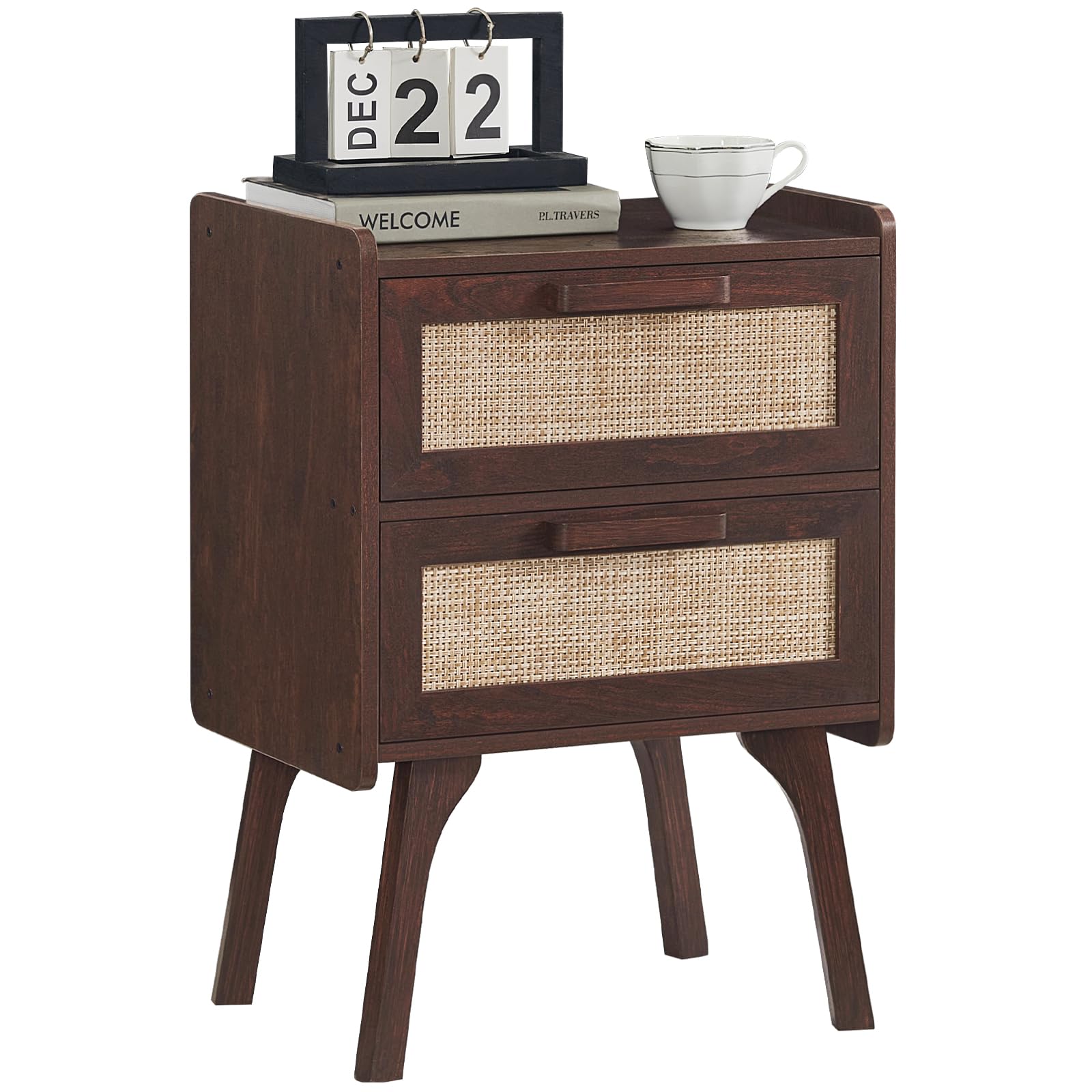 Lerliuo Rattan Nightstands Set of 2 for Bedroom, 2 Drawers