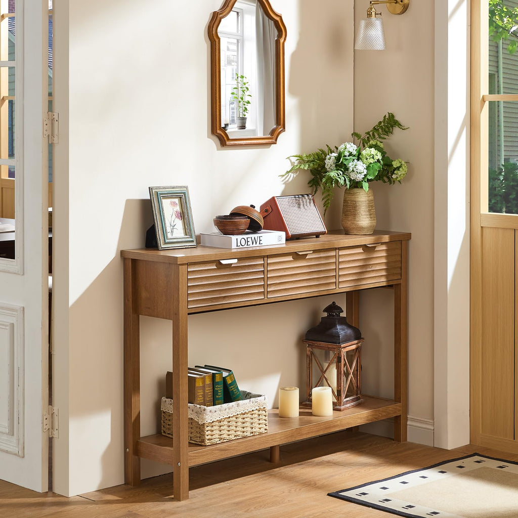 LEYAOYAO 47.2" Fluted Console Table with 3 Drawers, Blue Entryway Table