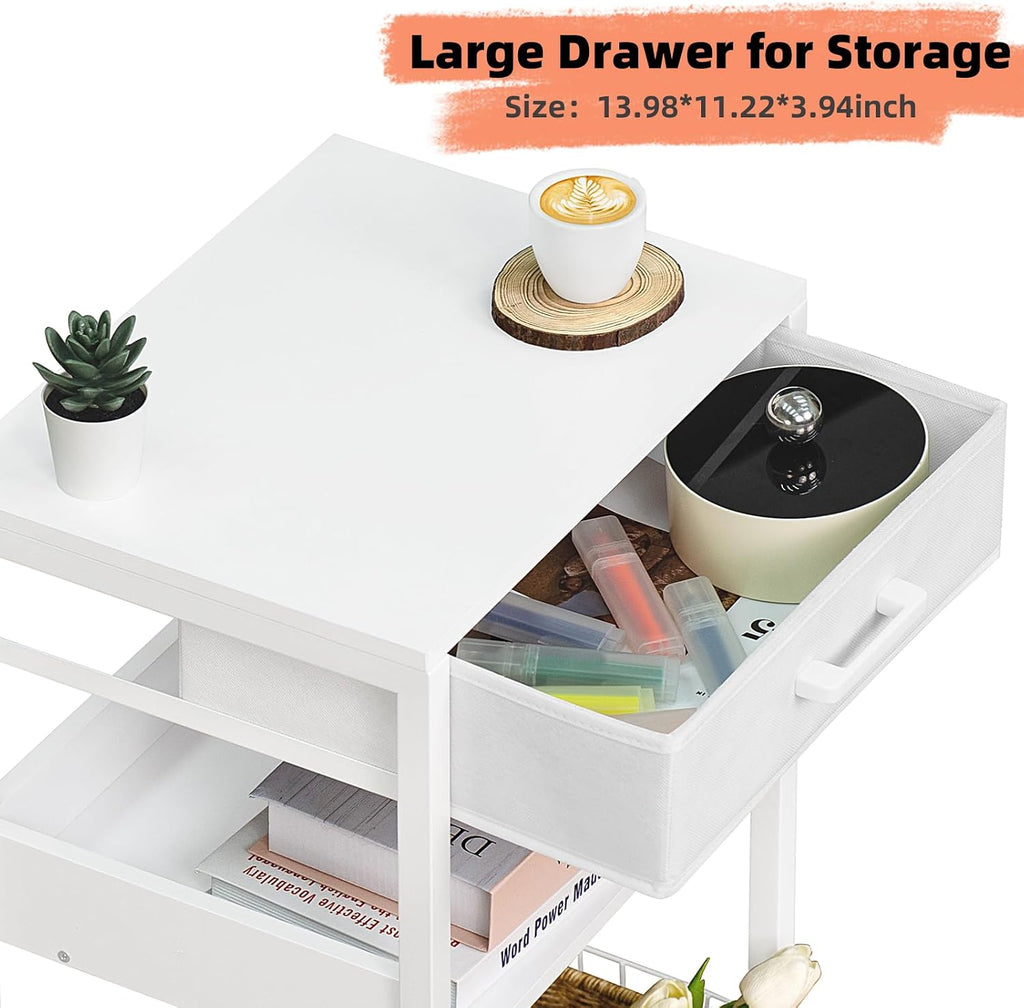 Lerliuo Printer Stand with Storage, 3-Tier Printer Table with Drawer, White