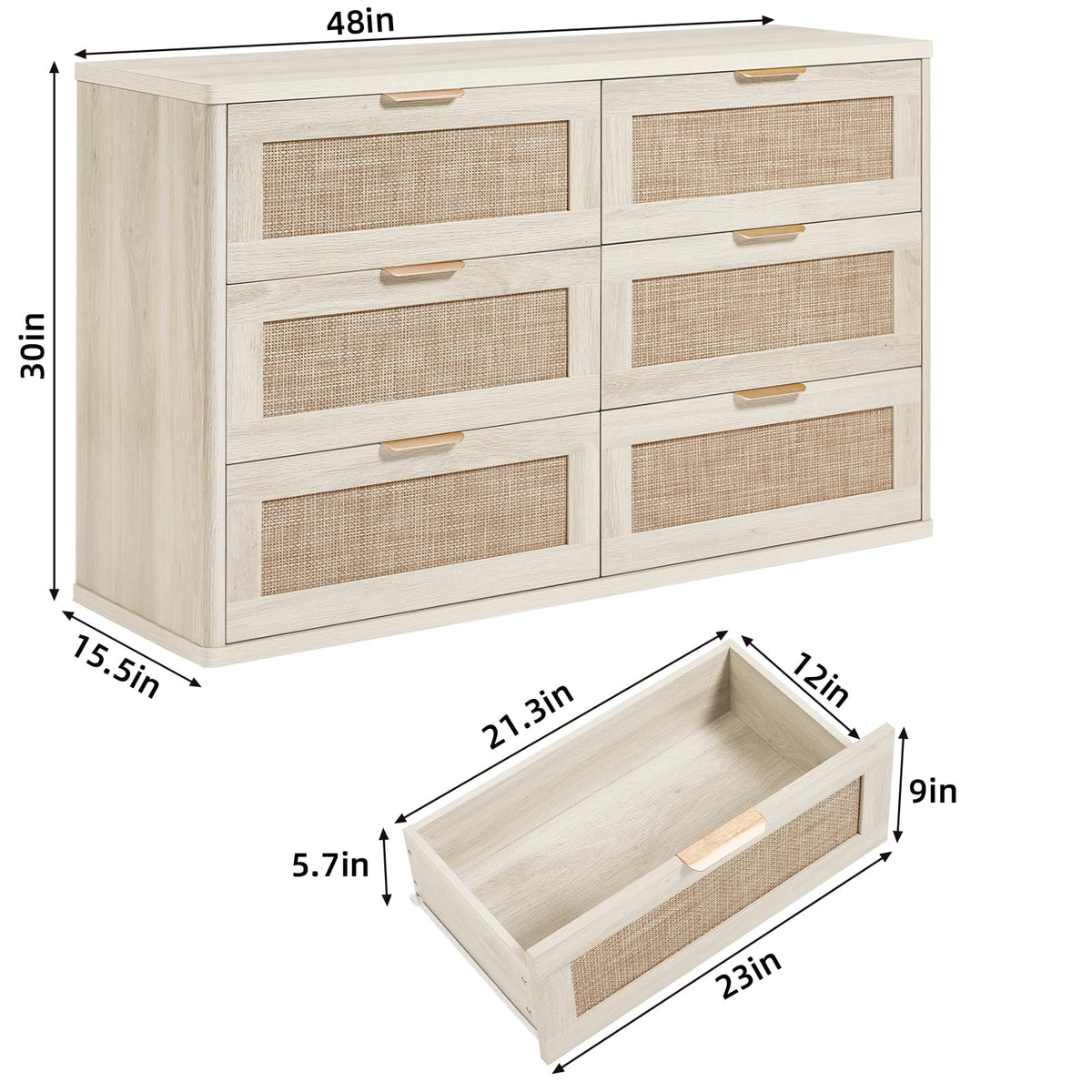 LEYAOYAO Rattan Dresser and Nightstand Sets 3 Piece, Natural