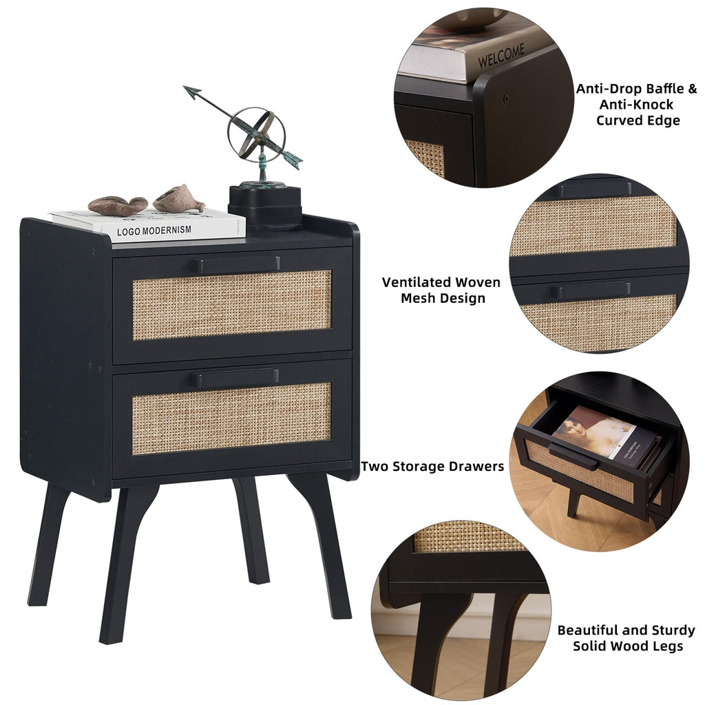 Lerliuo Rattan Nightstands Set of 2 for Bedroom, 2 Drawers