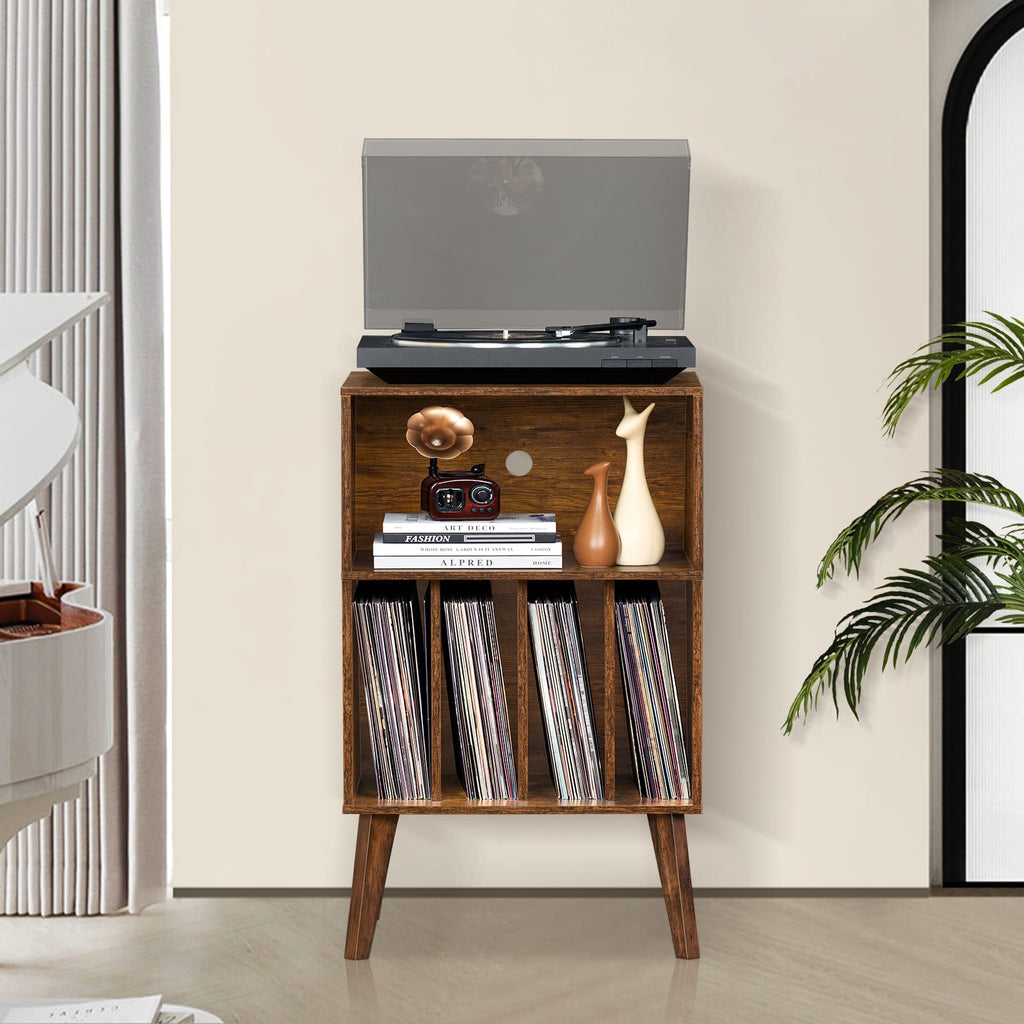 Lerliuo Record Player Stand, Walnut Turntable Stand Holds up to 160 Albums