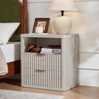 LEYAOYAO 23" Wide Fluted Night Stand with Charging Station, 2 Drawers Large End Table with Storage, LightGrey Nightstand Wood Bedside Tables, Farmhouse Cabinet Dresser for Bedroom, Closet