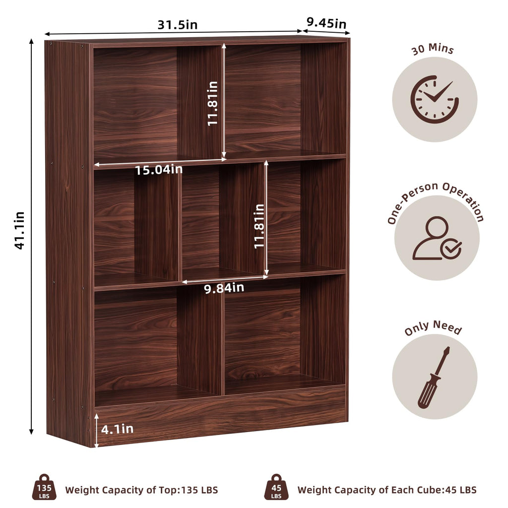 LEYAOYAO 7 Cube Bookshelf with Base,3 Tier Mid-Century Modern Blue Bookcase,Standing Wide Bookshelves Storage Organizer Shelf,Rustic Wood Display Cabinet Book Shelves for Bedroom,Living Room,Office