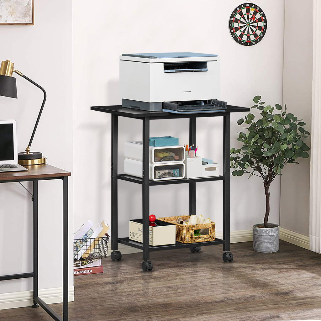 Lerliuo 3-Tier Printer Stand, Industrial Mobile Printer Table with Storage Shelf and Steel Frame, Rolling Printer Cart Holder with Lockable Wheels for Home, Office (White)