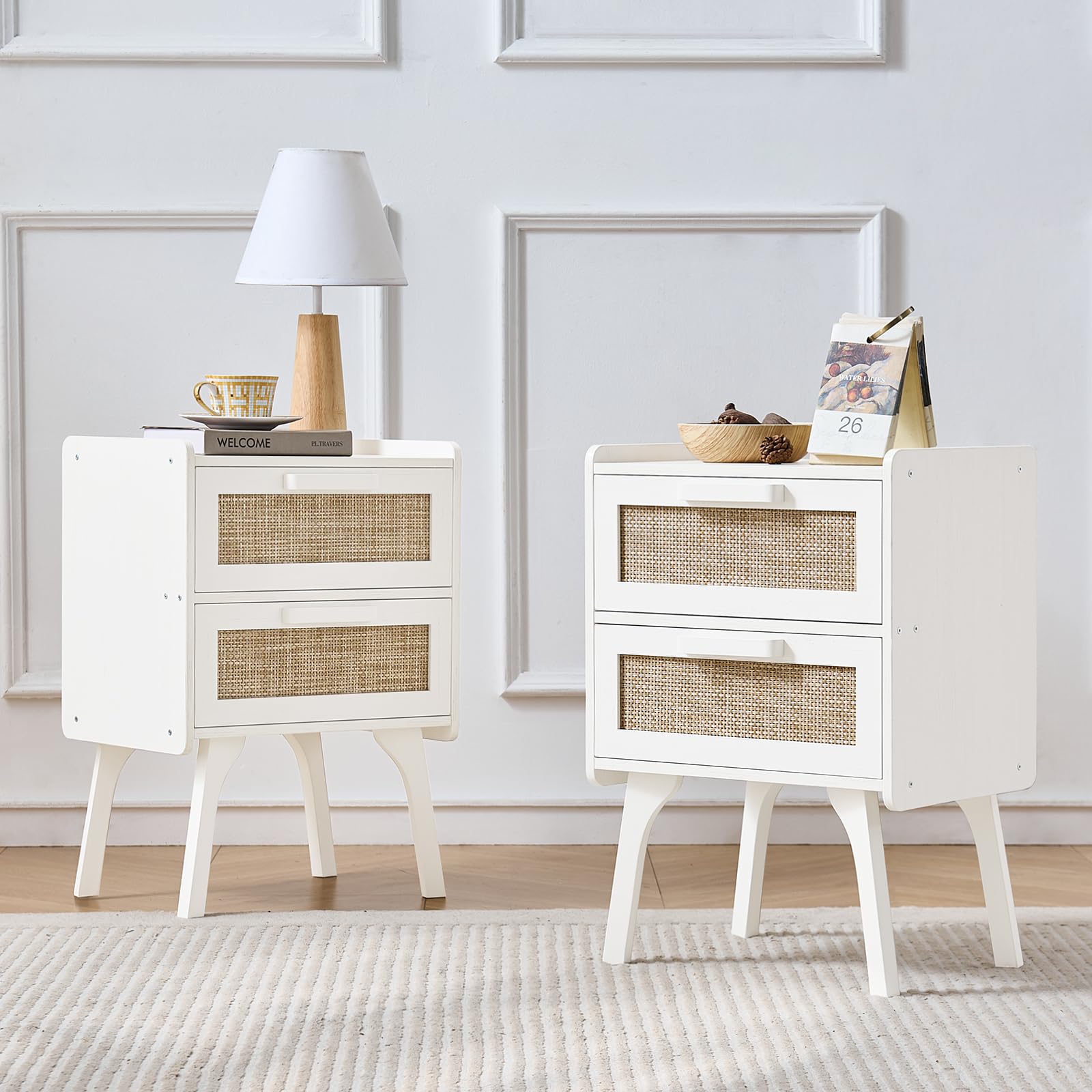 Lerliuo Rattan Nightstands Set of 2 for Bedroom, 2 Drawers
