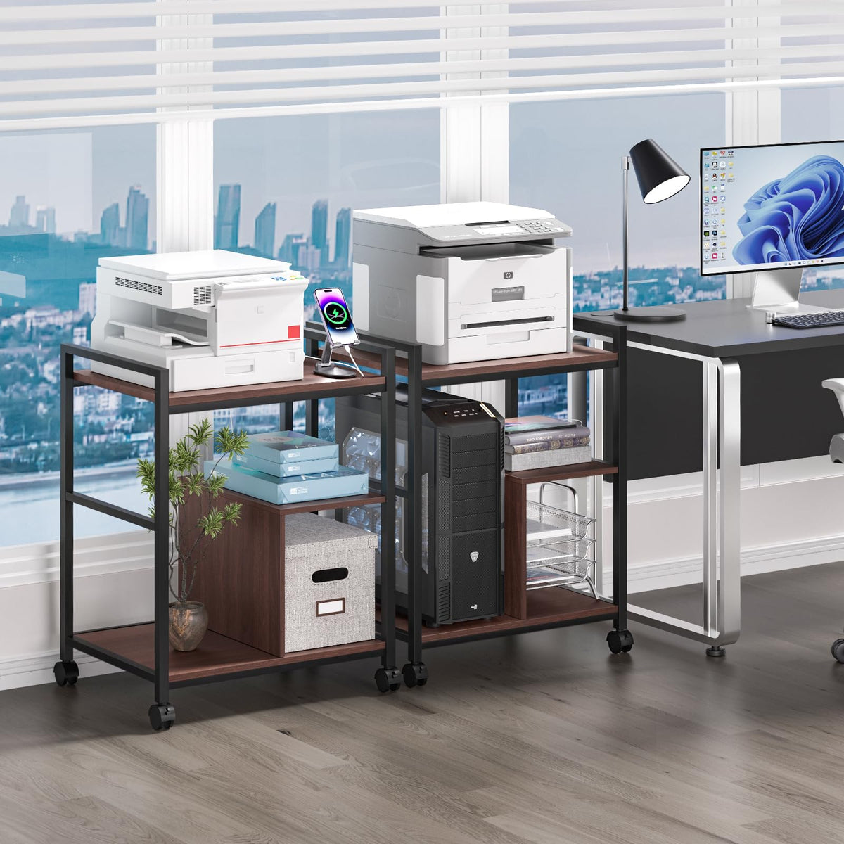 Lerliuo 24" Wide Large Printer Stand with Storage, White
