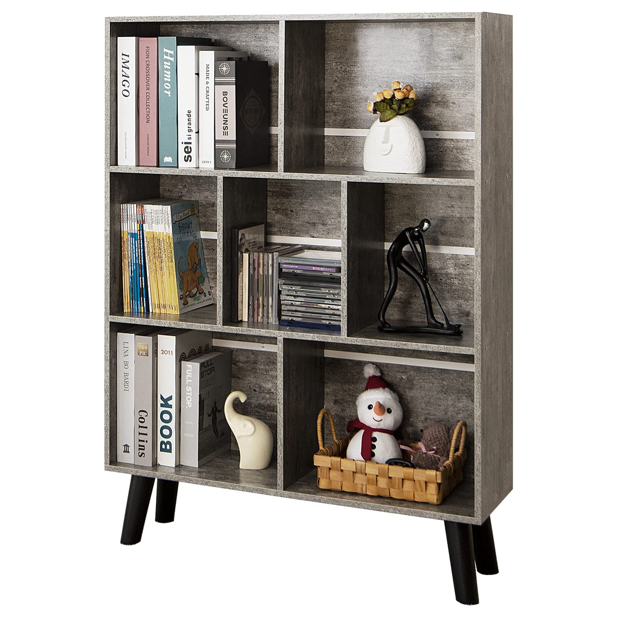 LEYAOYAO Cube Bookshelf, Mid-Century Modern Book Shelf with Legs, Brown