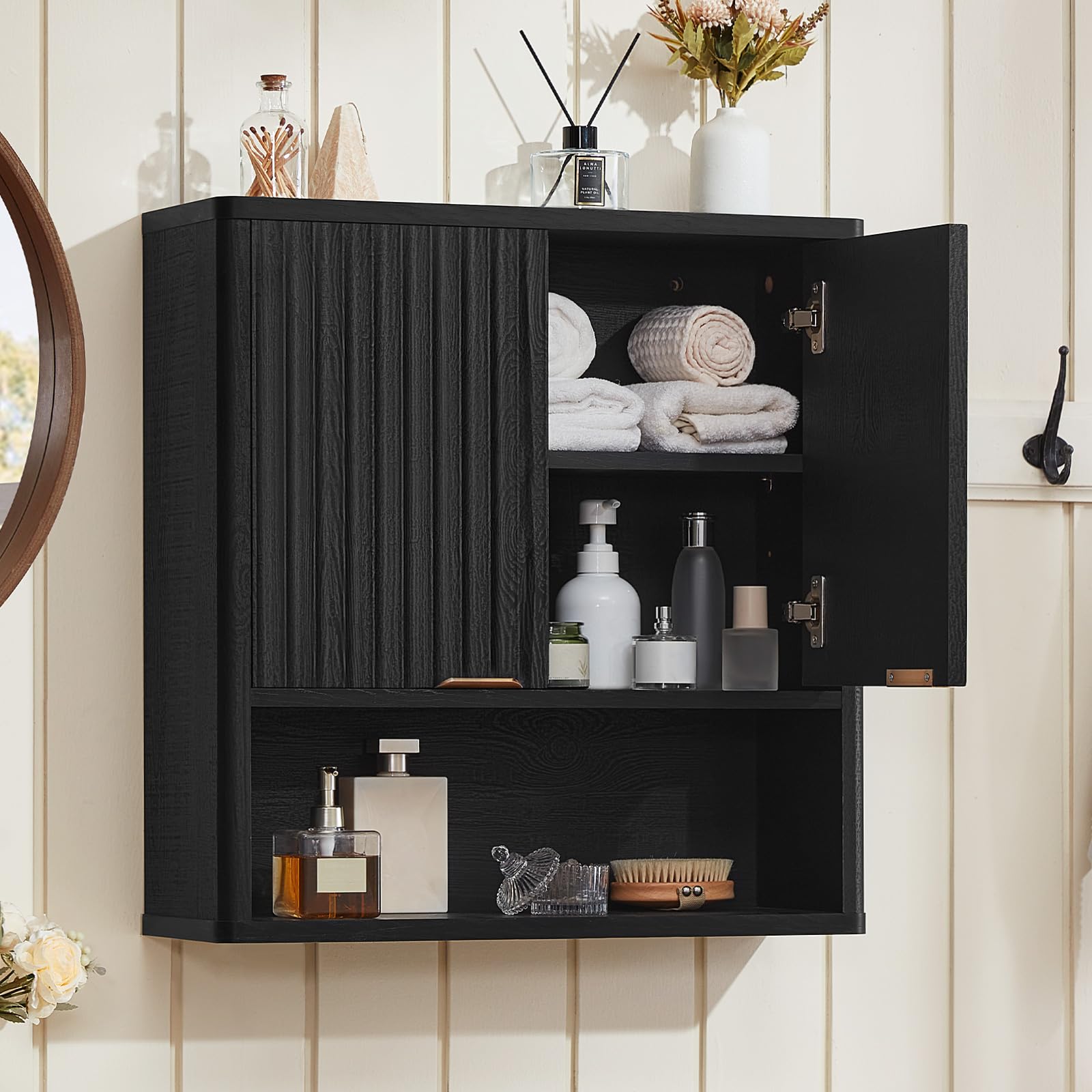 LEYAOYAO 68" Modern Fluted Over The Toilet Storage Cabinet, a Sliding Door