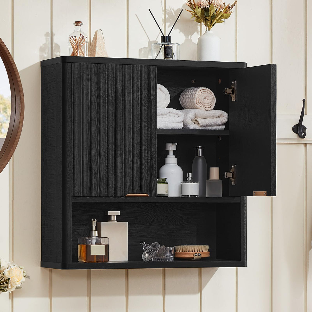 LEYAOYAO Modern Fluted Bathroom Wall Cabinet, Wall-Mounted Medicine Cabinet