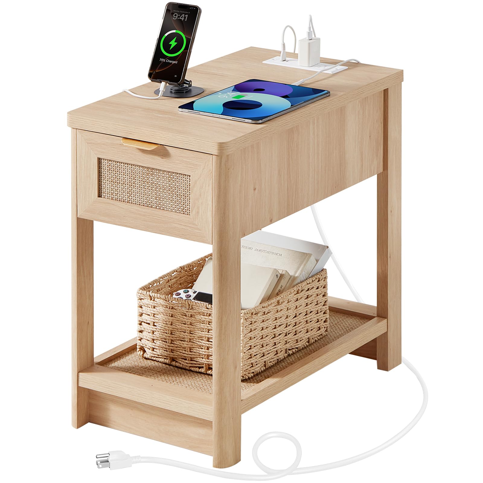 Lerliuo 24 x 14'' Narrow Night Stand Set 2 with Charger USB Ports