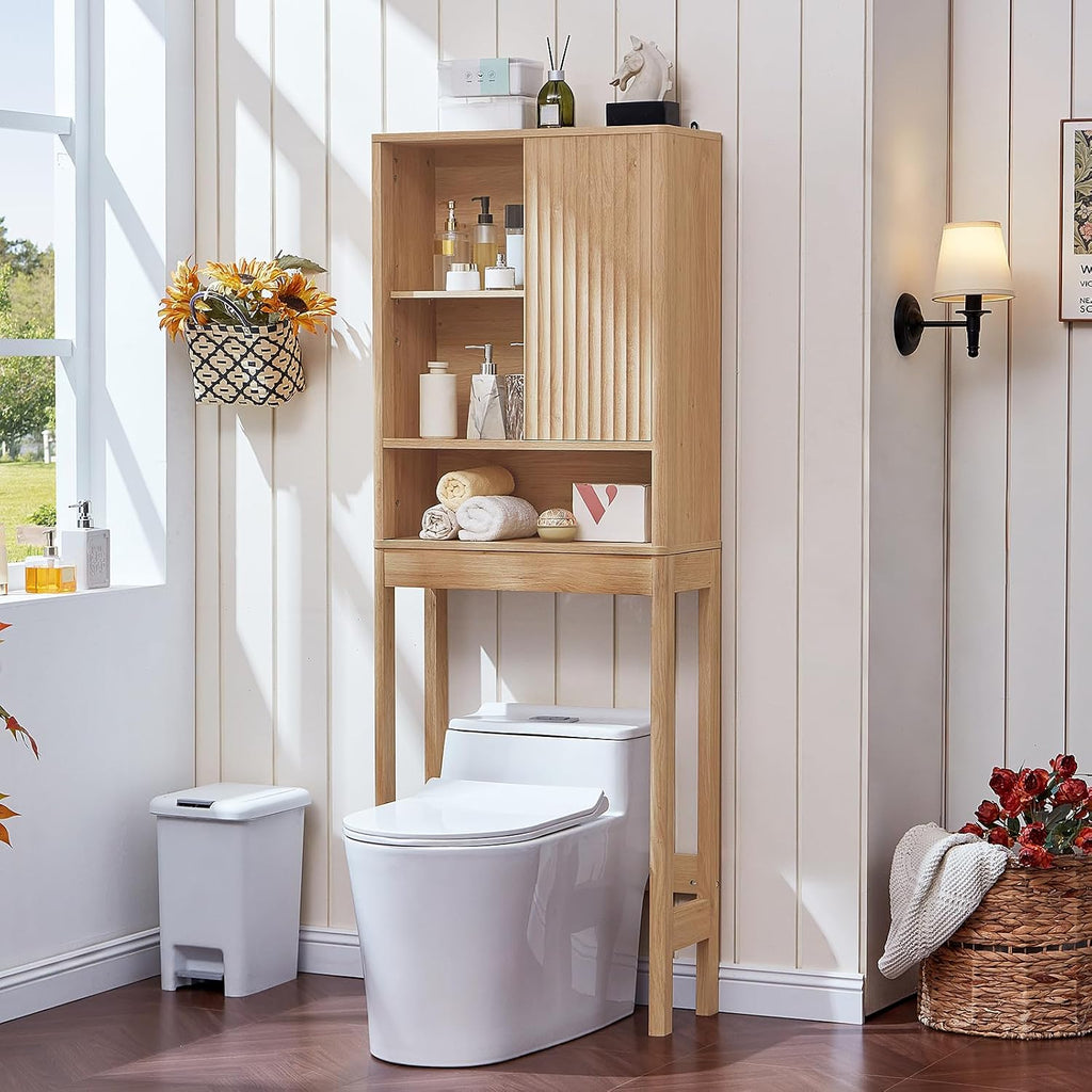 LEYAOYAO 68" Modern Fluted Over The Toilet Storage Cabinet, a Sliding Door