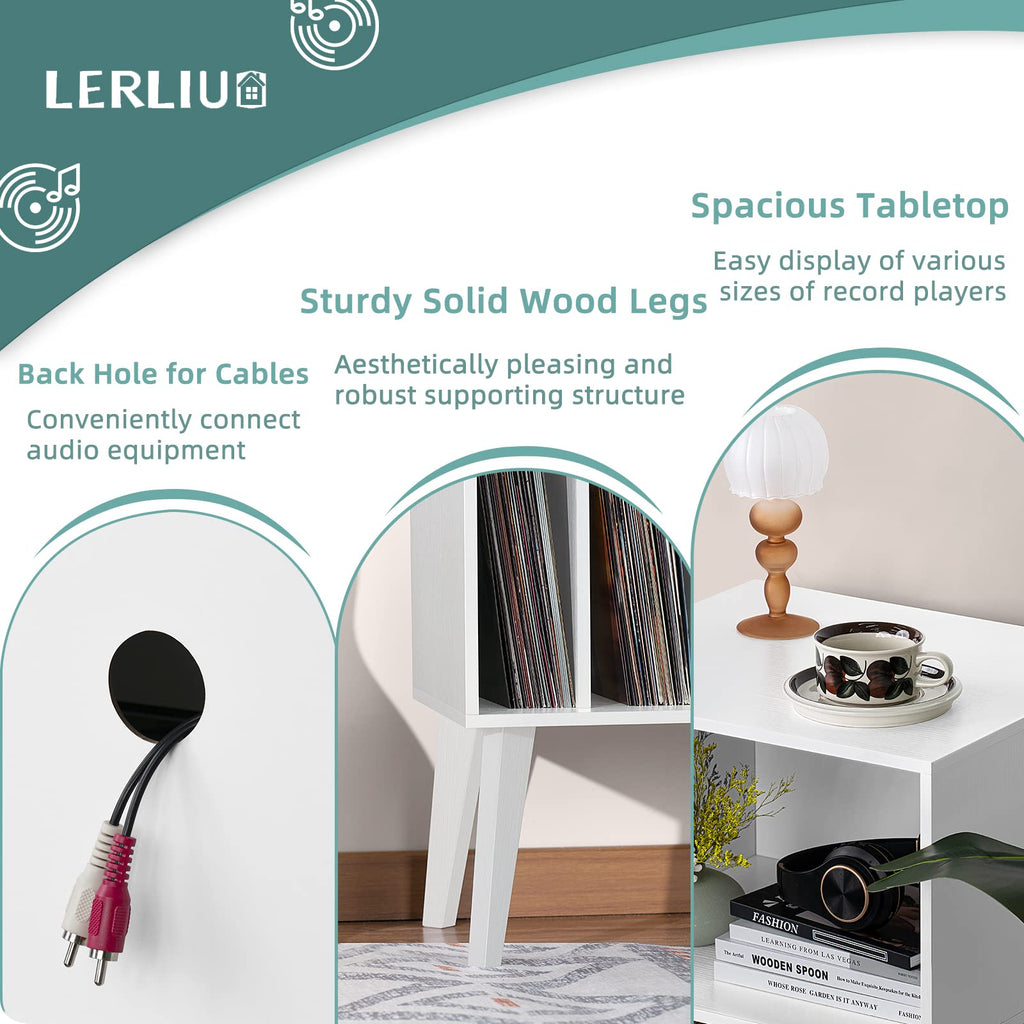 Lerliuo Record Player Stand, Walnut Turntable Stand Holds up to 160 Albums