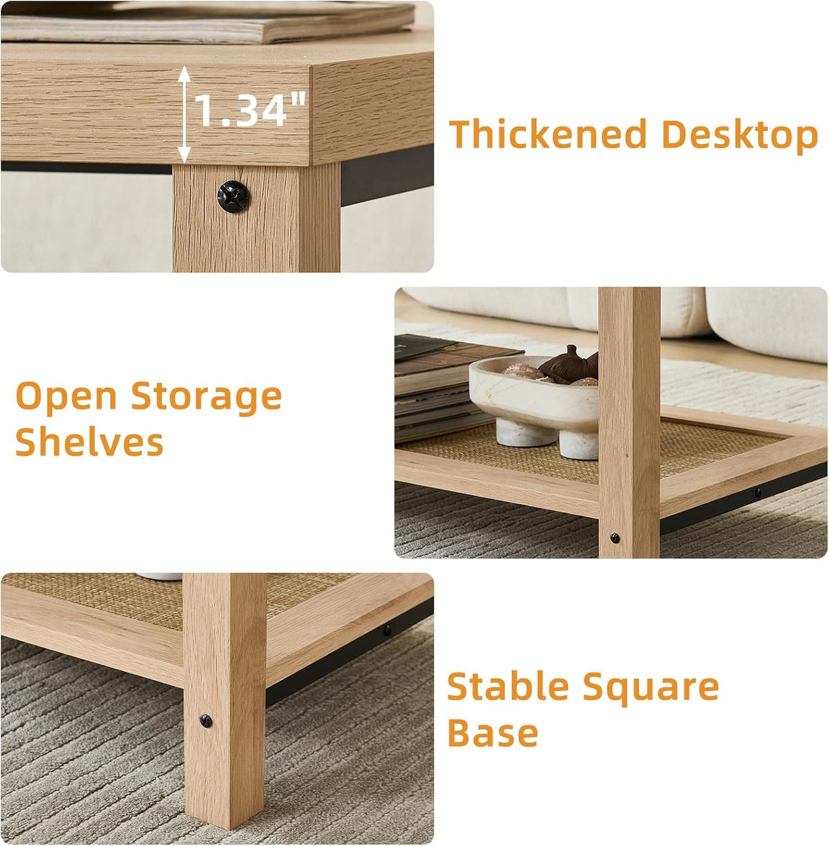 Lerliuo Farmhouse Coffee Tables for Living Room, Natural